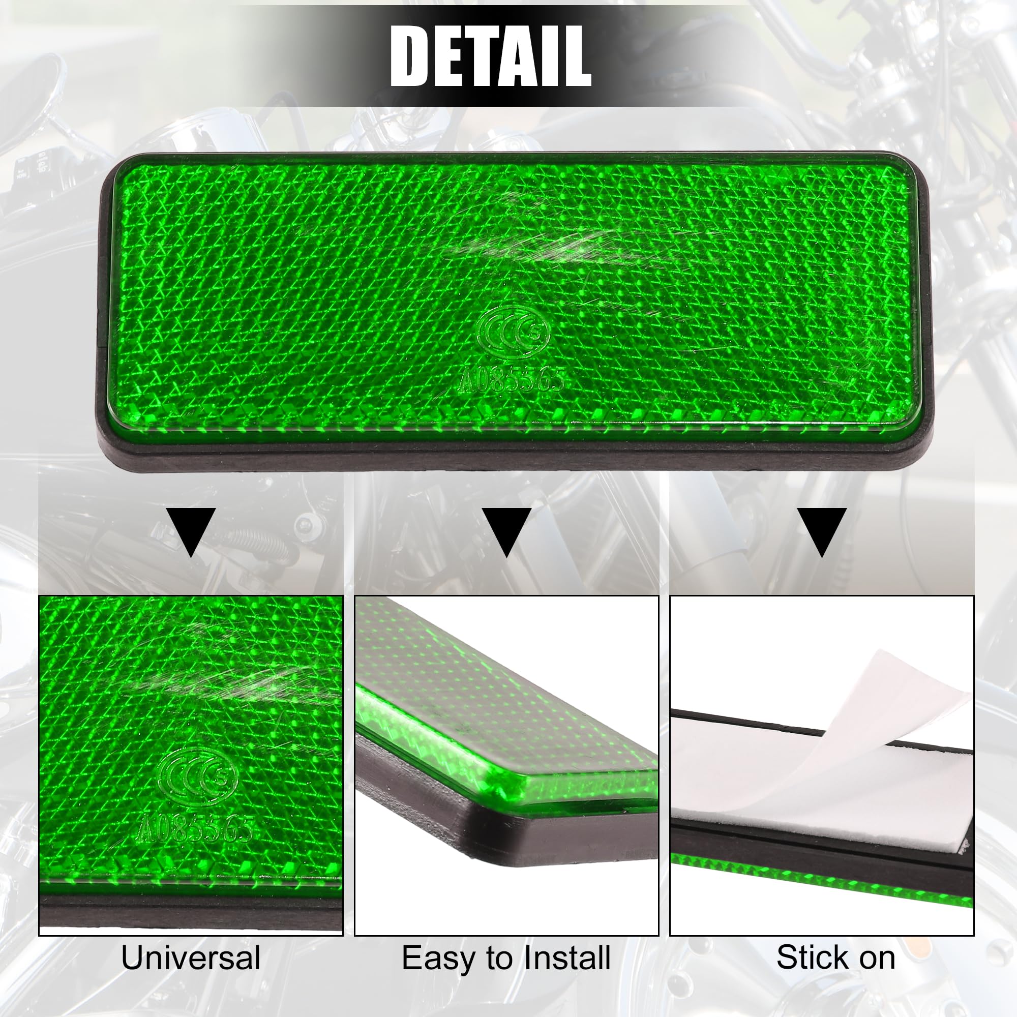 X Autohaux 4 Pcs 87X32Mm Green Plastic Universal Rectangular Reflective Warning Reflector With Adhesive Tape For Motorcycle Bike