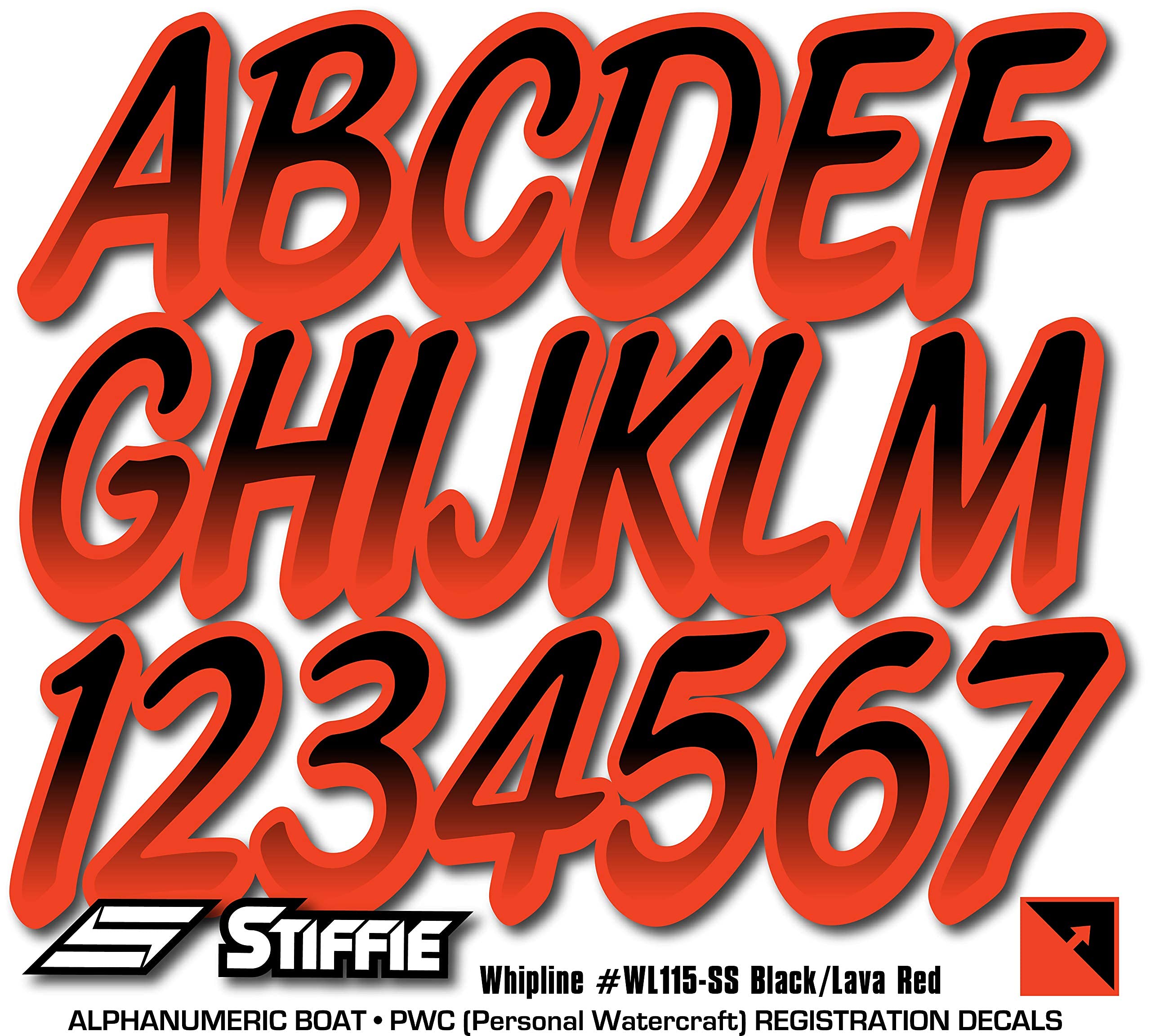 Stiffie Whipline Black/Lava Red 3 '' Super Sticky Boat & Pwc Registration Decals  Numbers Letters Stickers