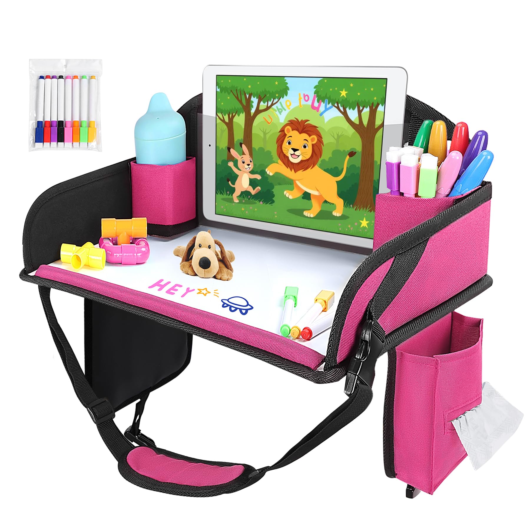 WENRENER Kids Travel Tray for Airplane - Toddler Car Seat Table Tray, Road Trip Essentials for Boys & Girls, Carseat Lap Desk fo