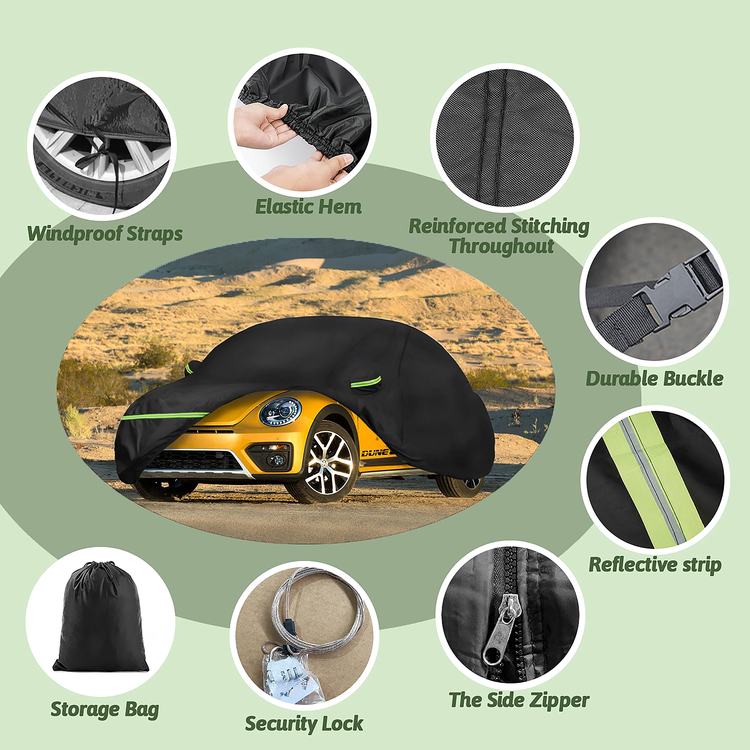 Beterny Car Covers For 1998-2025 Volkswagen New Beetle 2 Door, Waterproof All Weather Beetle Full Car Cover 210T Custom-Fit Outd