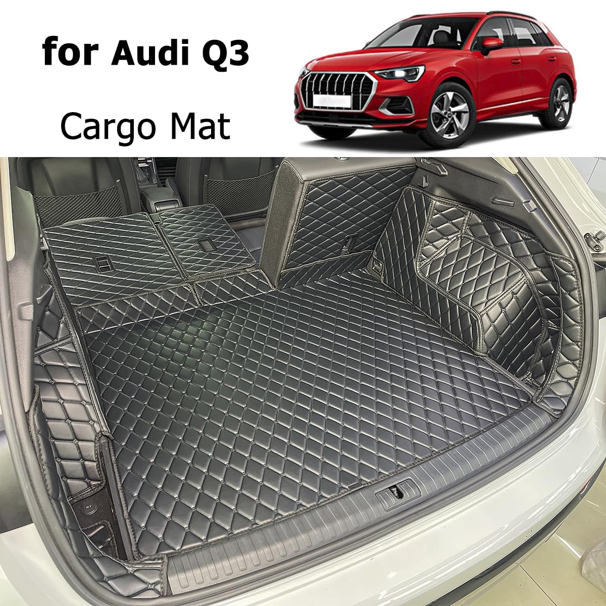7DEEKEI Cargo Mat Compatible with 2018-2024 Audi Q3 Trunk Mat (and Rear Left and Right Side Panels) Cargo Liners for Audi Q 3