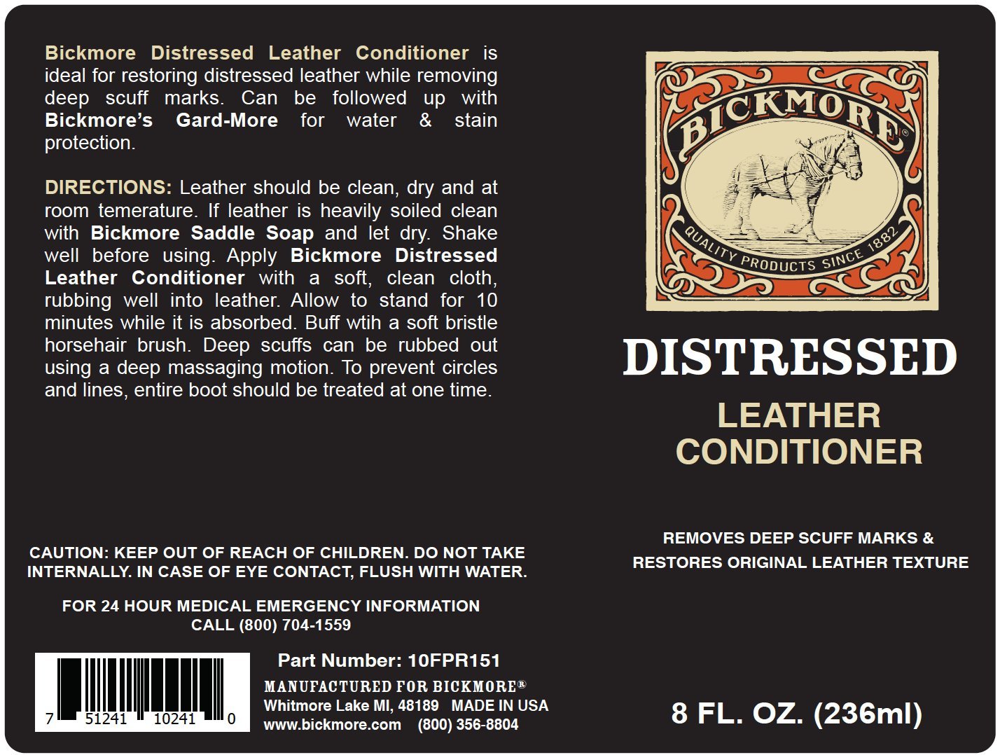 Bickmore Distressed Leather Conditioner 8 Oz - Cleaner And Conditioner Lotion For Distressed Leather - Soften And Restore Jacket