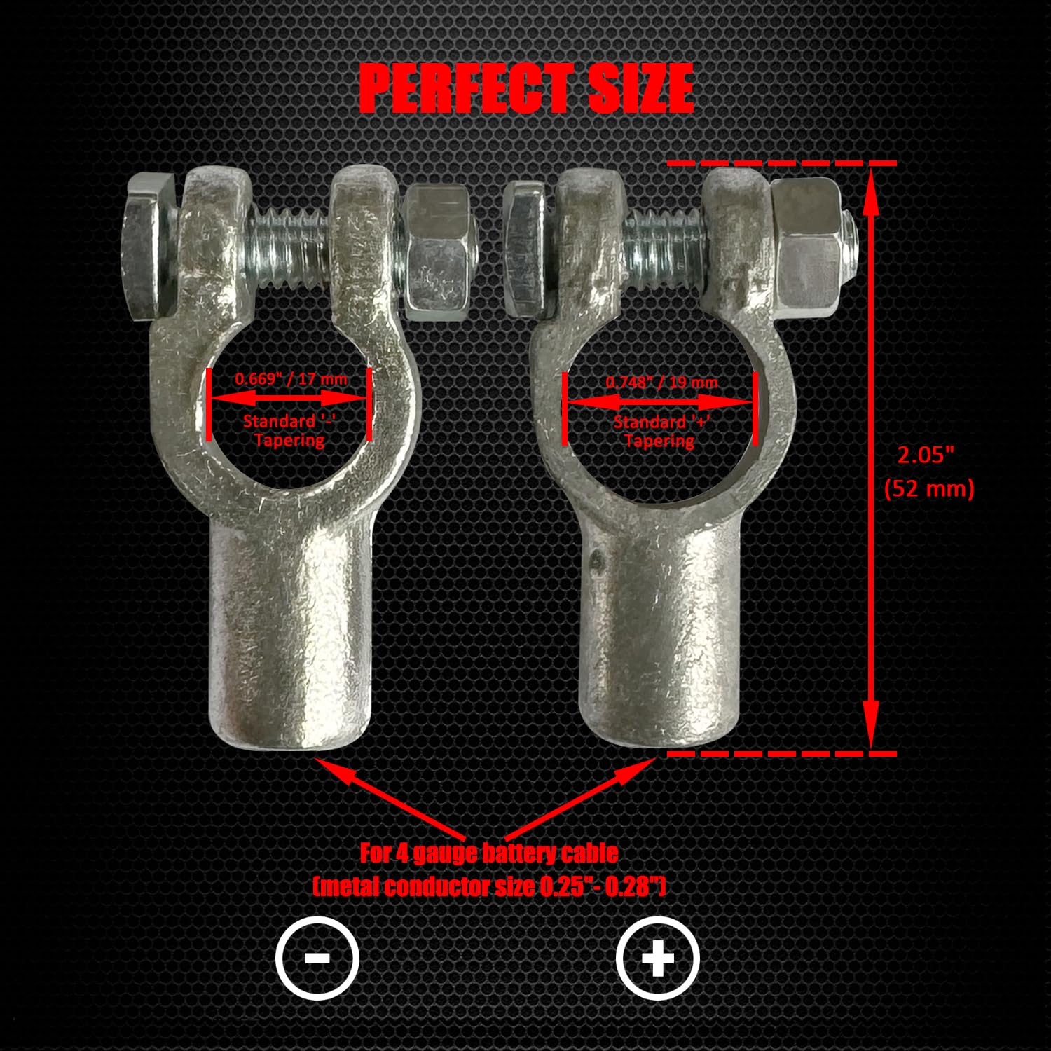Ampper Copper Top Post Battery Terminal Set, Standard Top Post Battery Terminal Clamp Connector Set (+/-) W/Cover and Heat Shrin