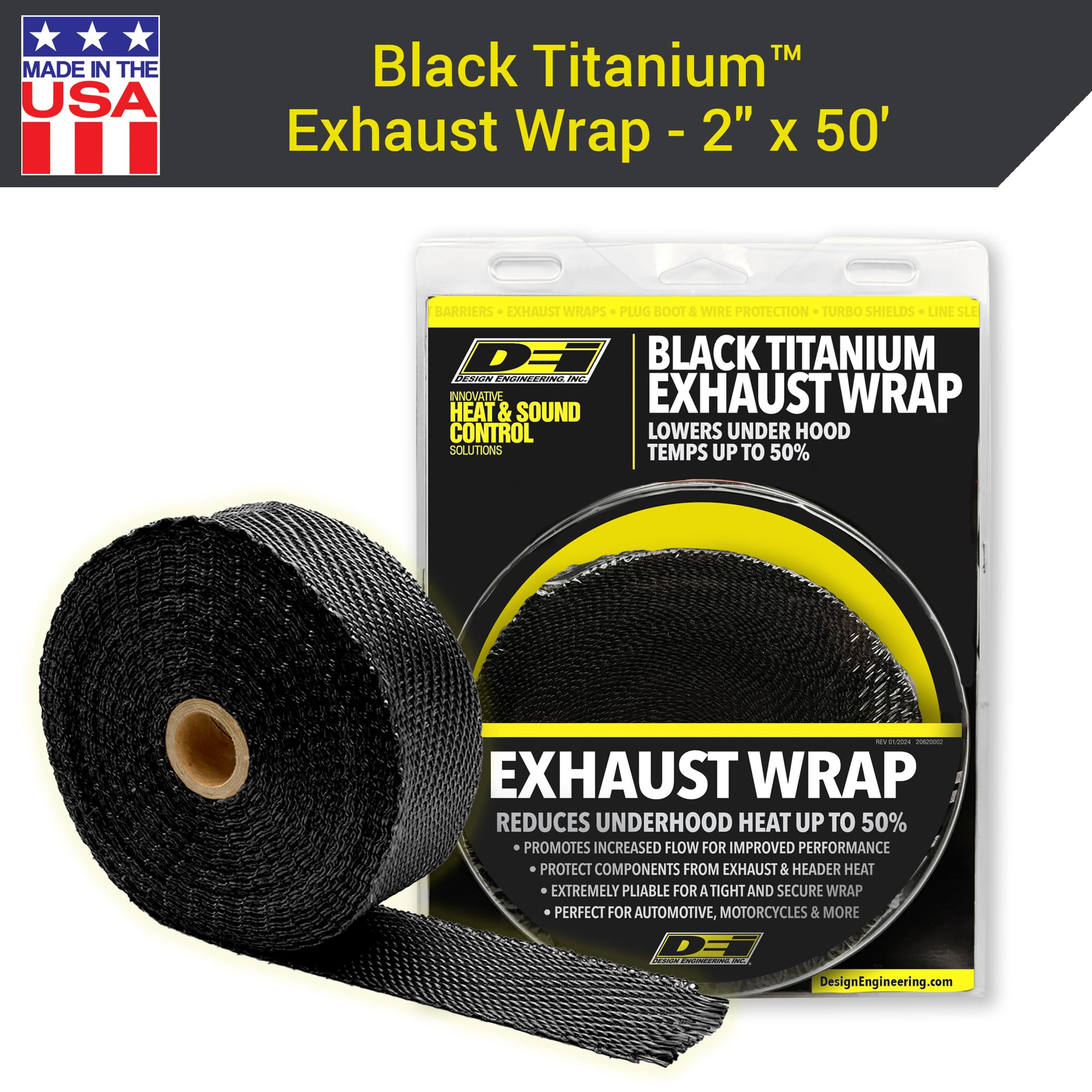 Design Engineering Inc. Black Titanium Exhaust Heat Wrap (2'' X 50') With Lr Technology - Withstands Direct Heat Up To 1800F & 2