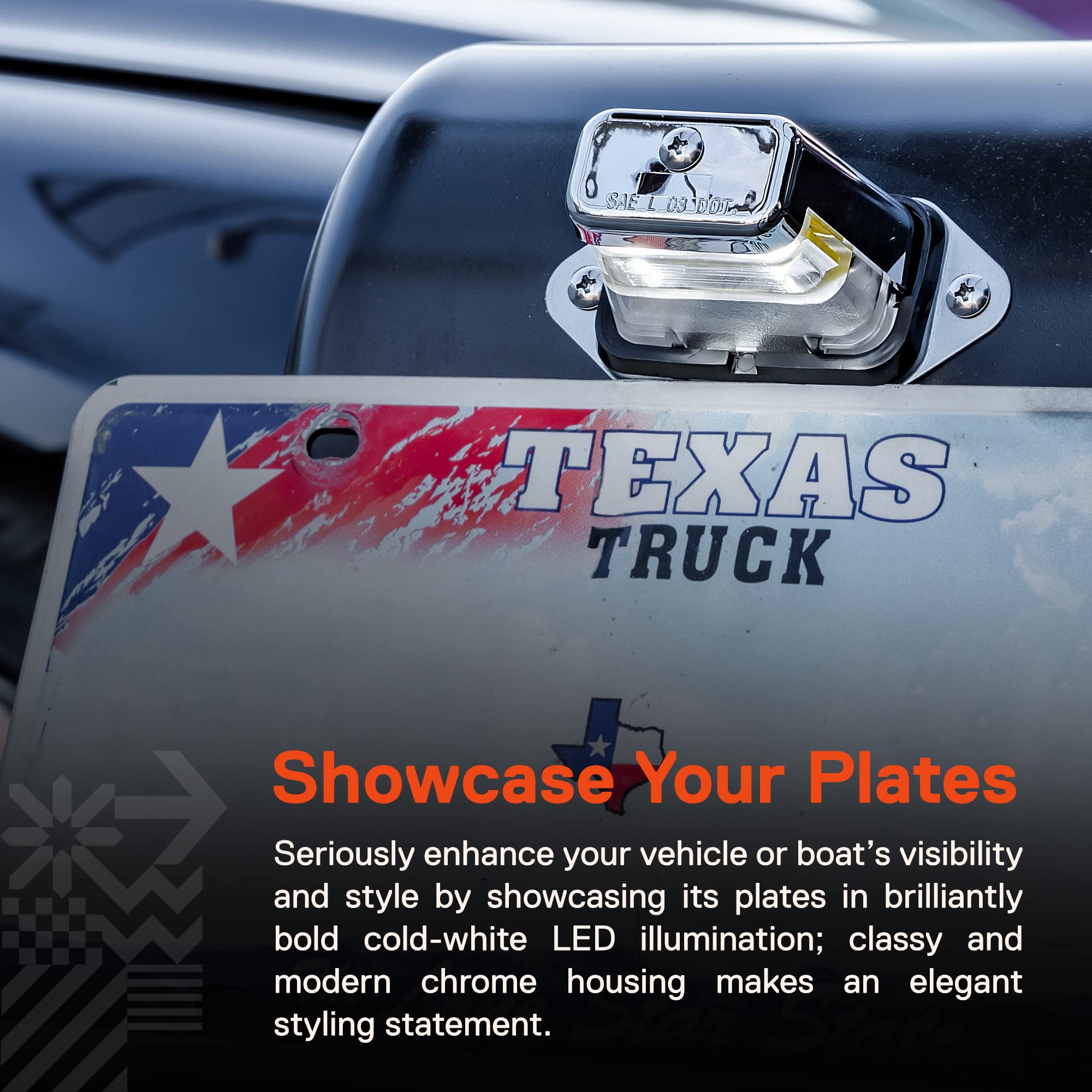 True Mods Chrome Boat Trailer Led License Plate Light [Surface Mount] [Dot Fmvss 108] [Sae L] [Waterproof] [12V Dc] Universal Su