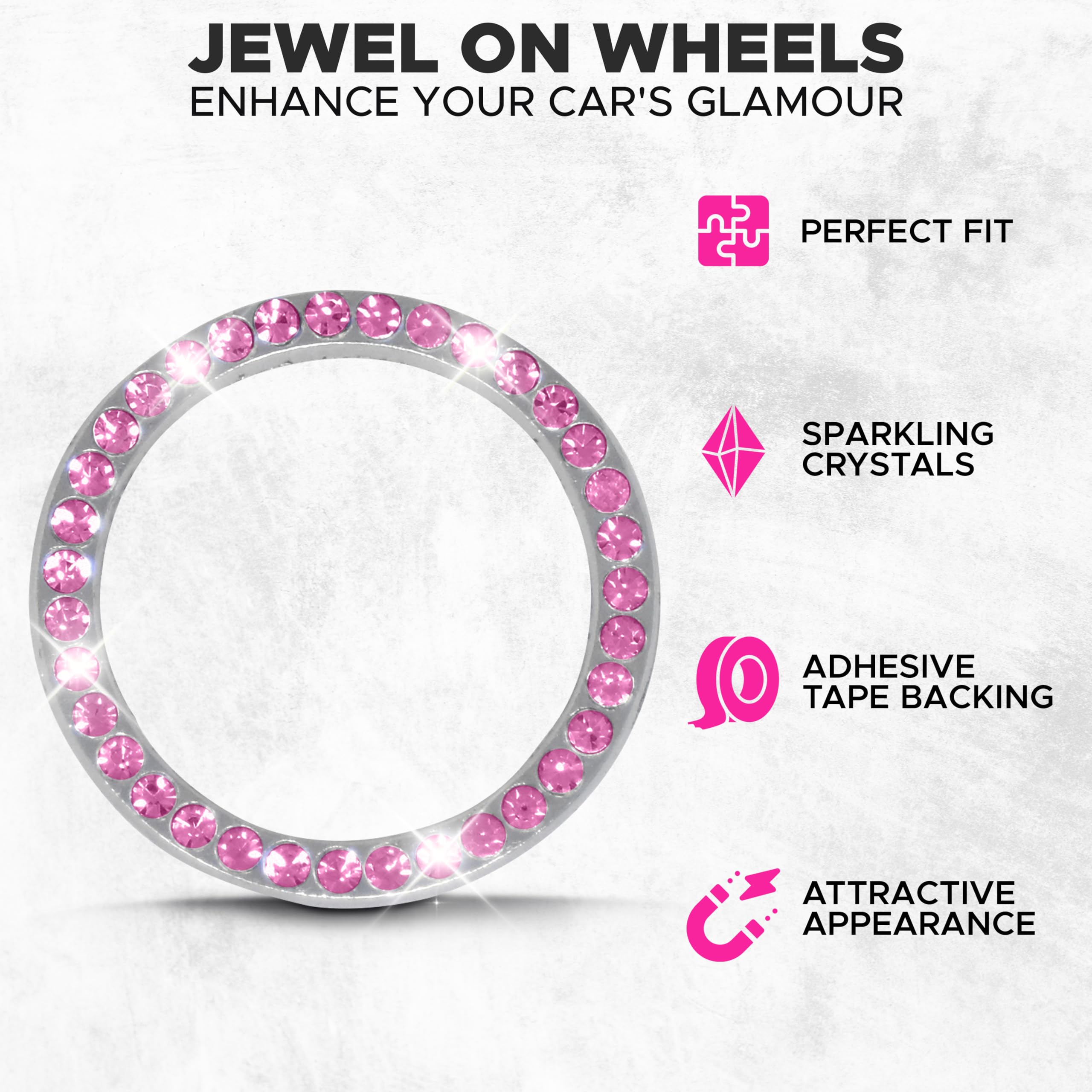 EcoNour Car Cup Coasters (2 Pack) with Pink Push Start Button Bling Ring (1 Pack) | Pink Car Interior Accessories for Women | Cl