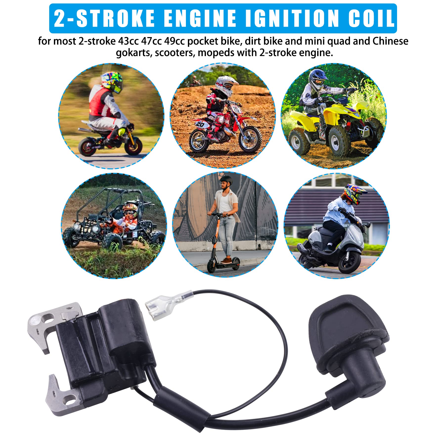 JINGKE 2-Stroke Engine Ignition Coil for 33cc 43cc 47cc 49cc 50cc Mini moto Dirt Pocket Bike Chopper Scooter Kids Quad ATV Minim