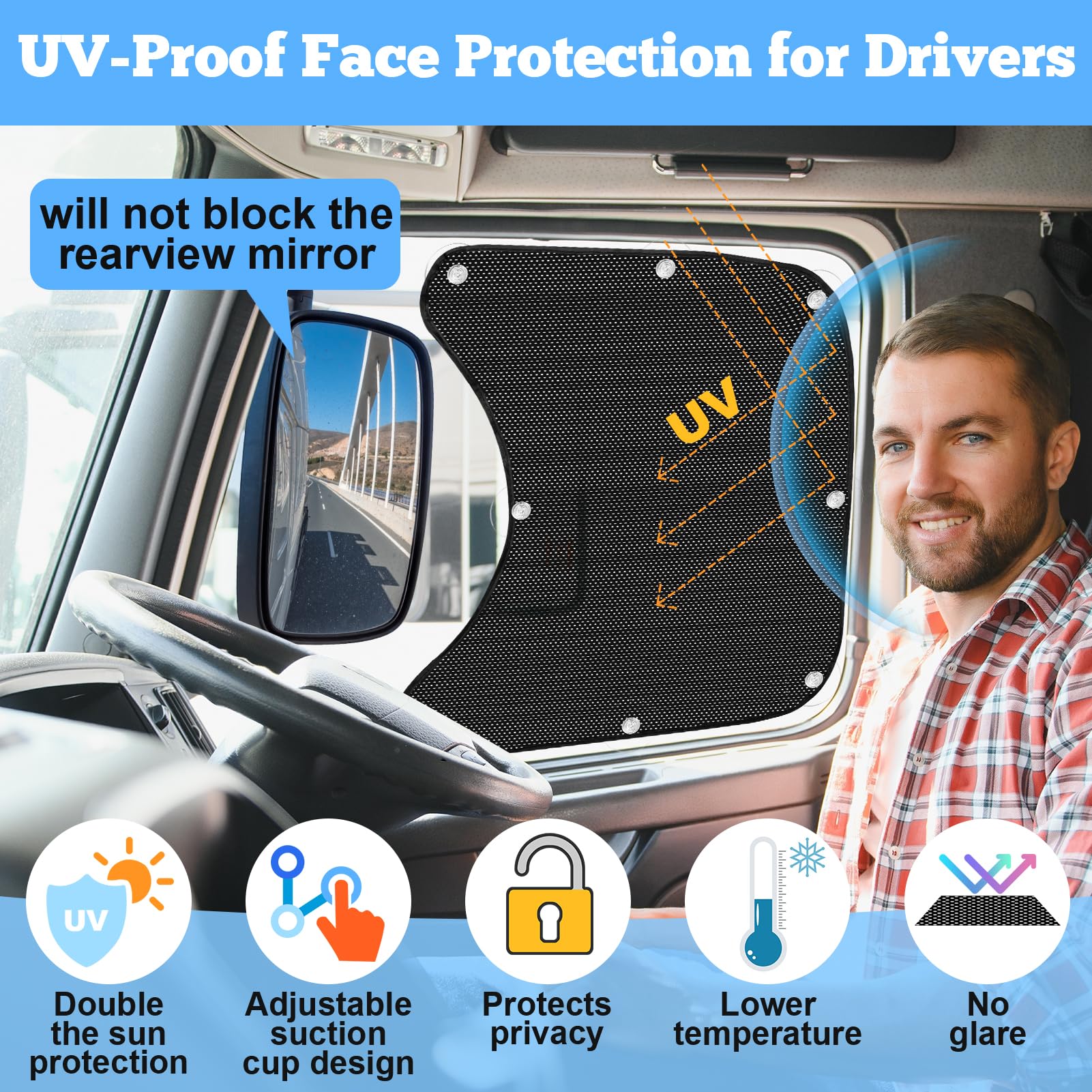 2PCS Side Window Sunshades for Semi-Truck,19.6x20.5inch Car Side Window Shade RV Semi Truck Accessories