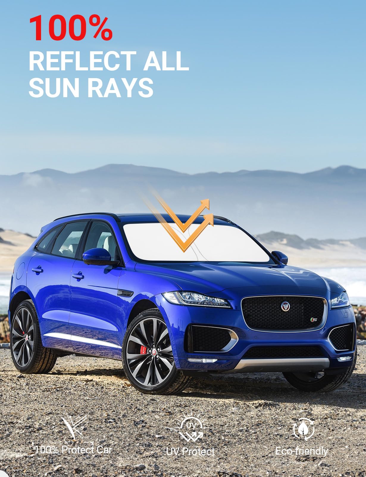 Proadsy Foldable Sun Shade for Jaguar F-Pace 2016-2025, Custom Fit Windshield Protector, White SUV Accessories
