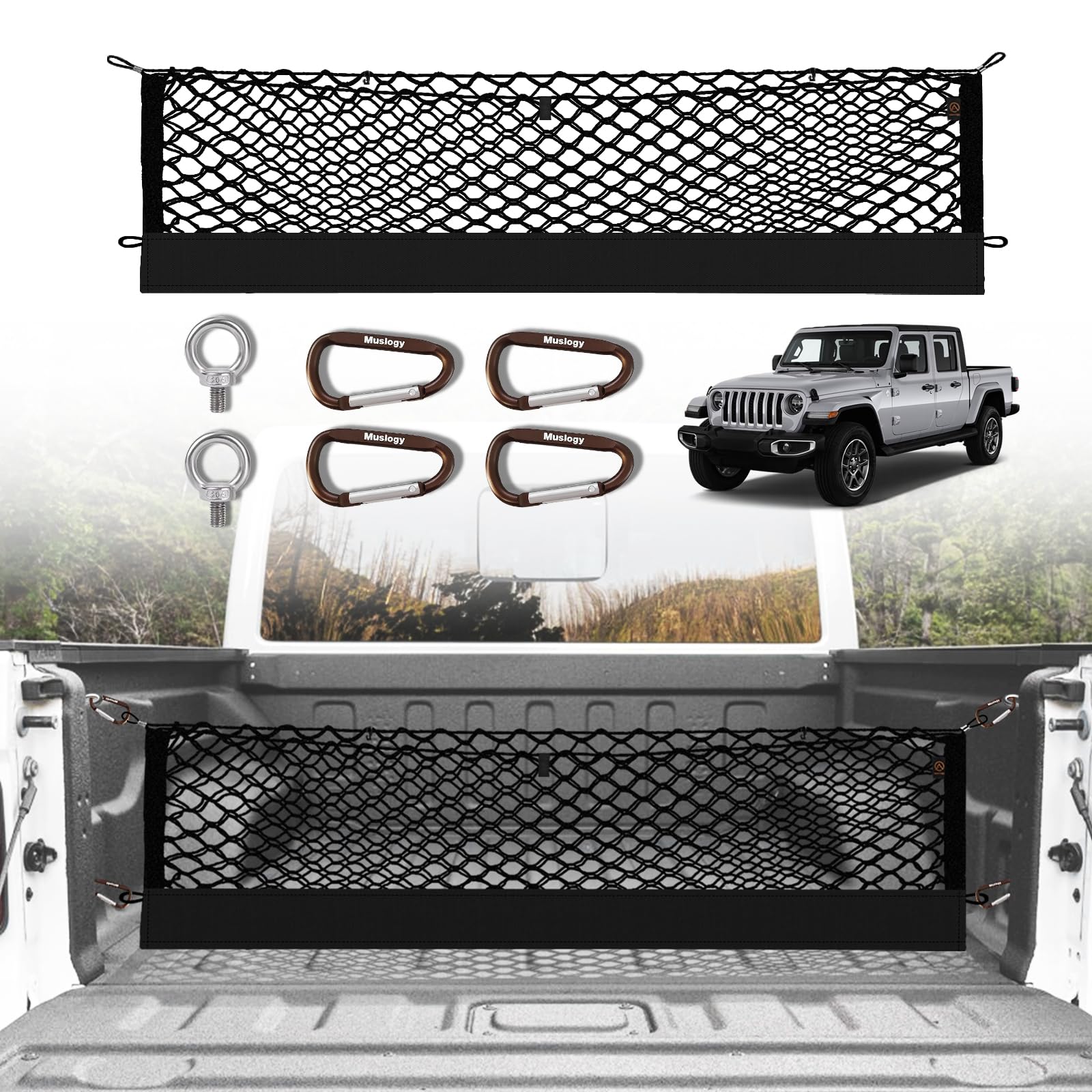 Muslogy Truck Bed Cargo Net Compatible With Jeep Gladiator 2020-2024 2025 Jt Accessories Storage Organizer Pickup Truck Bed Enve
