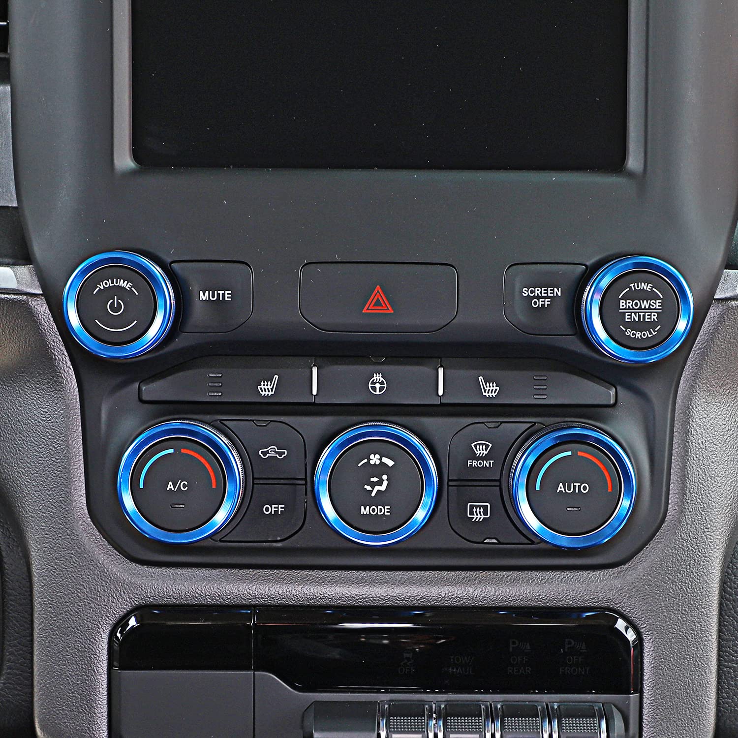 Voodonala for Dodge RAM Aluminum Center Console AC Radio Switch Knob Cover for 2018-2025+ RAM Interior Accessories, 5pcs Blue