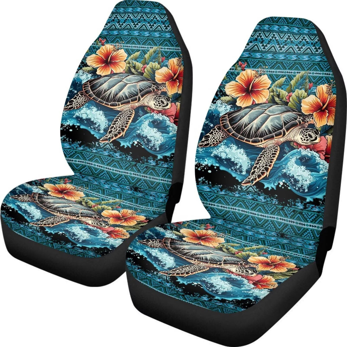 TOADDMOS Hawaii Hibiscus Turtle Car Seat Cover Front Seats Only,Aztec Premium Polyester Seat Covers Anti-Slip Saddle Blanket Cus