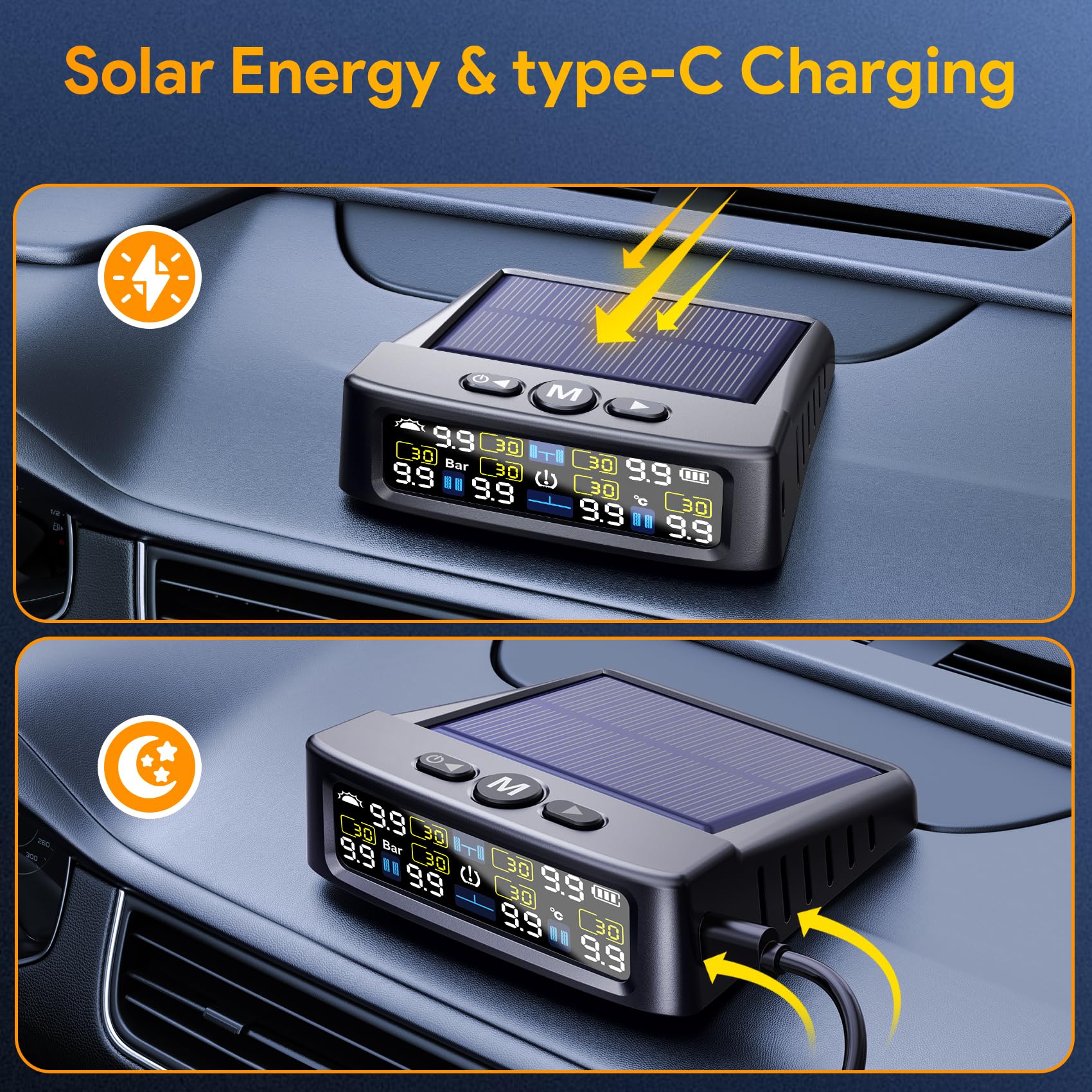 GEARGO RV Tire Pressure Monitoring System, Tire Pressure Monitor with Solar Charge, TPMS with 6 Sensors & 6 Alarm Modes,2025 Upd