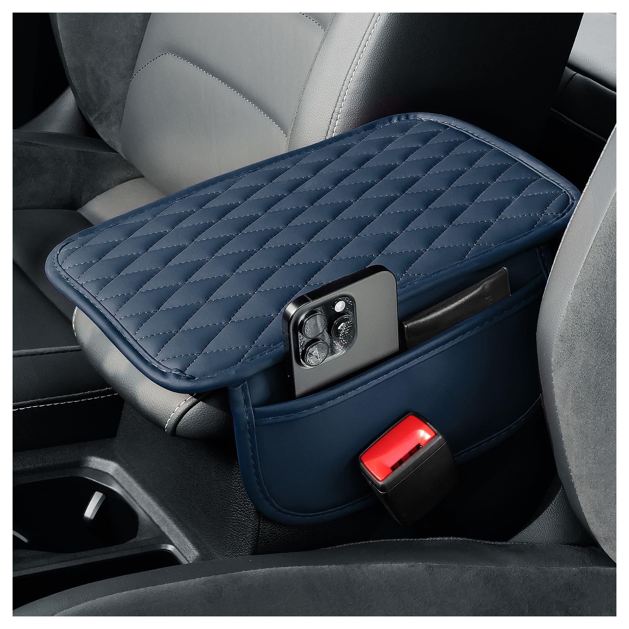 carleef Arm Rest Cover for Car,Leather+Memory Foam Center Console Cover with Storage Bags,Universal Middle Console Cover Car Acc