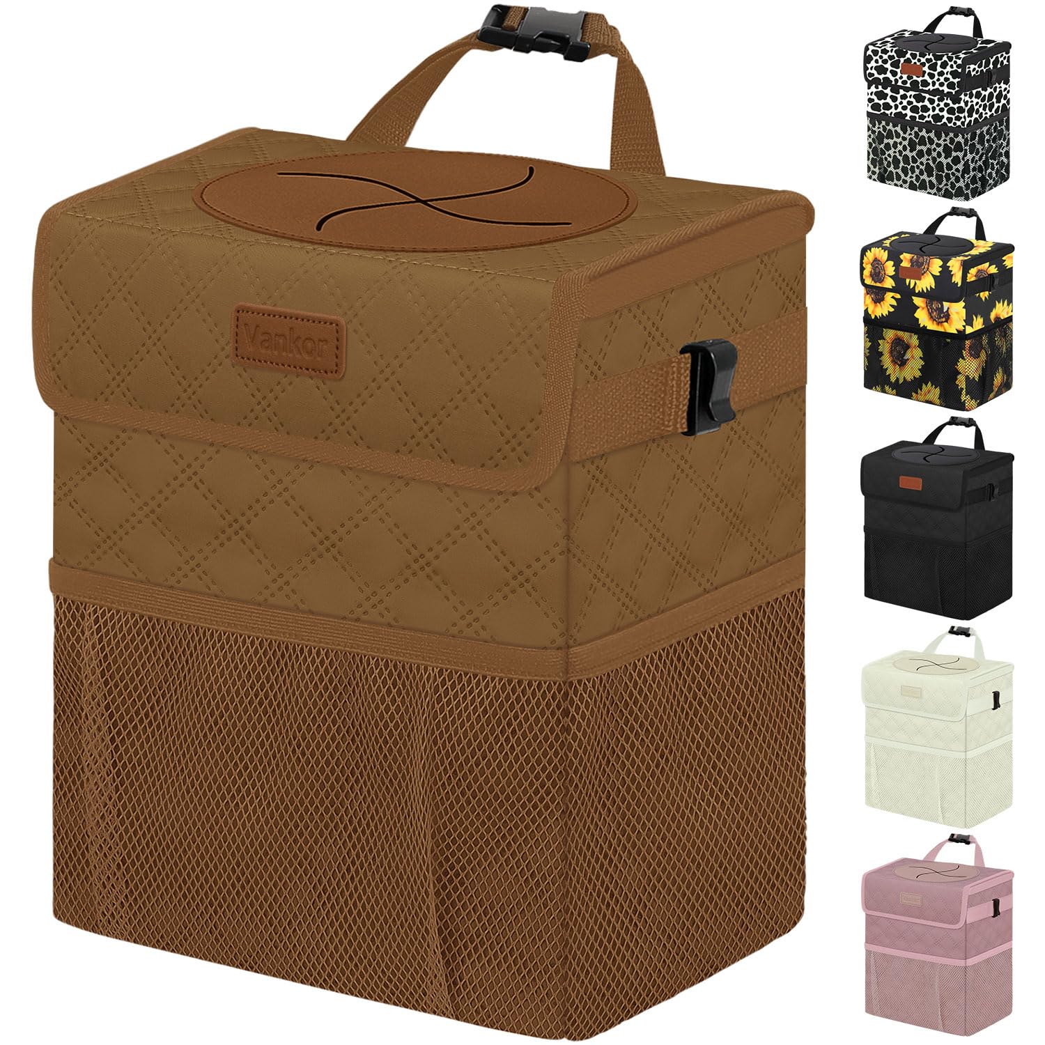 Vankor Car Trash Can For Cute, Bag Bin Hanging Waterproof Automotive Car Garbage Cans Leak Proof Vehicle Trash Can Diamond Patte