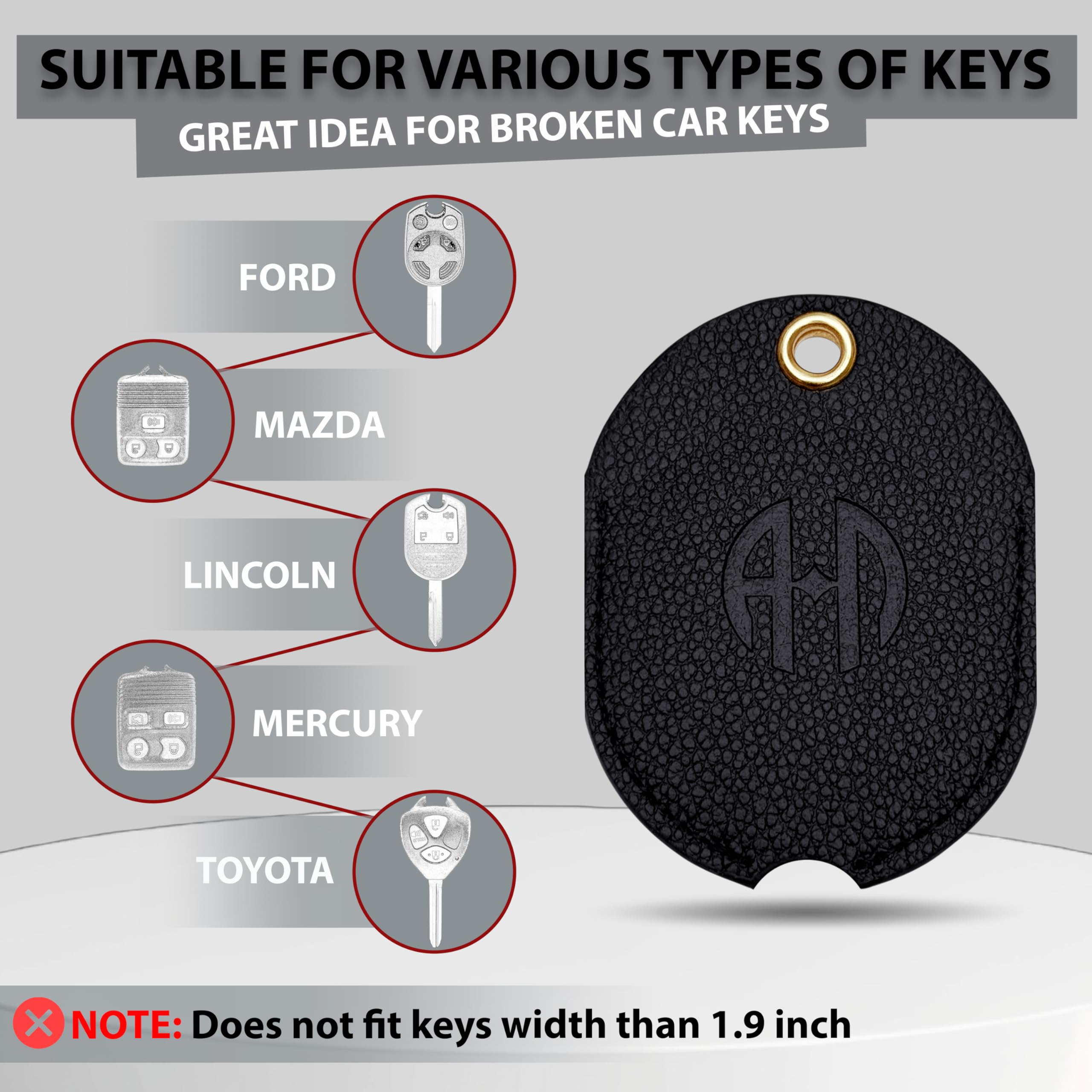 ANHBKAR Leather Keys Sleeve for Broken Car Key Loop Replacement - Cute Keychain Cover - Protector, Holder for Men & Women (XLarg