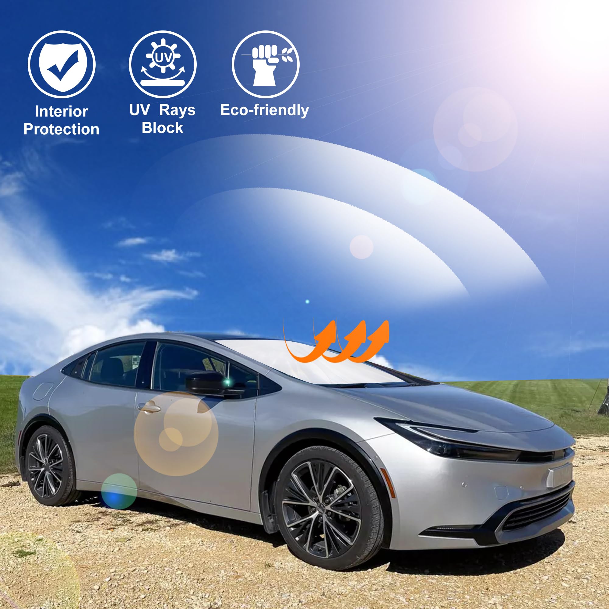 Windshield Sun Shade Custom Fit 2010-2015 Toyota Prius Hatchback Accessories(Not For Prius C Or Prius V) Sunshade Foldable Sun V