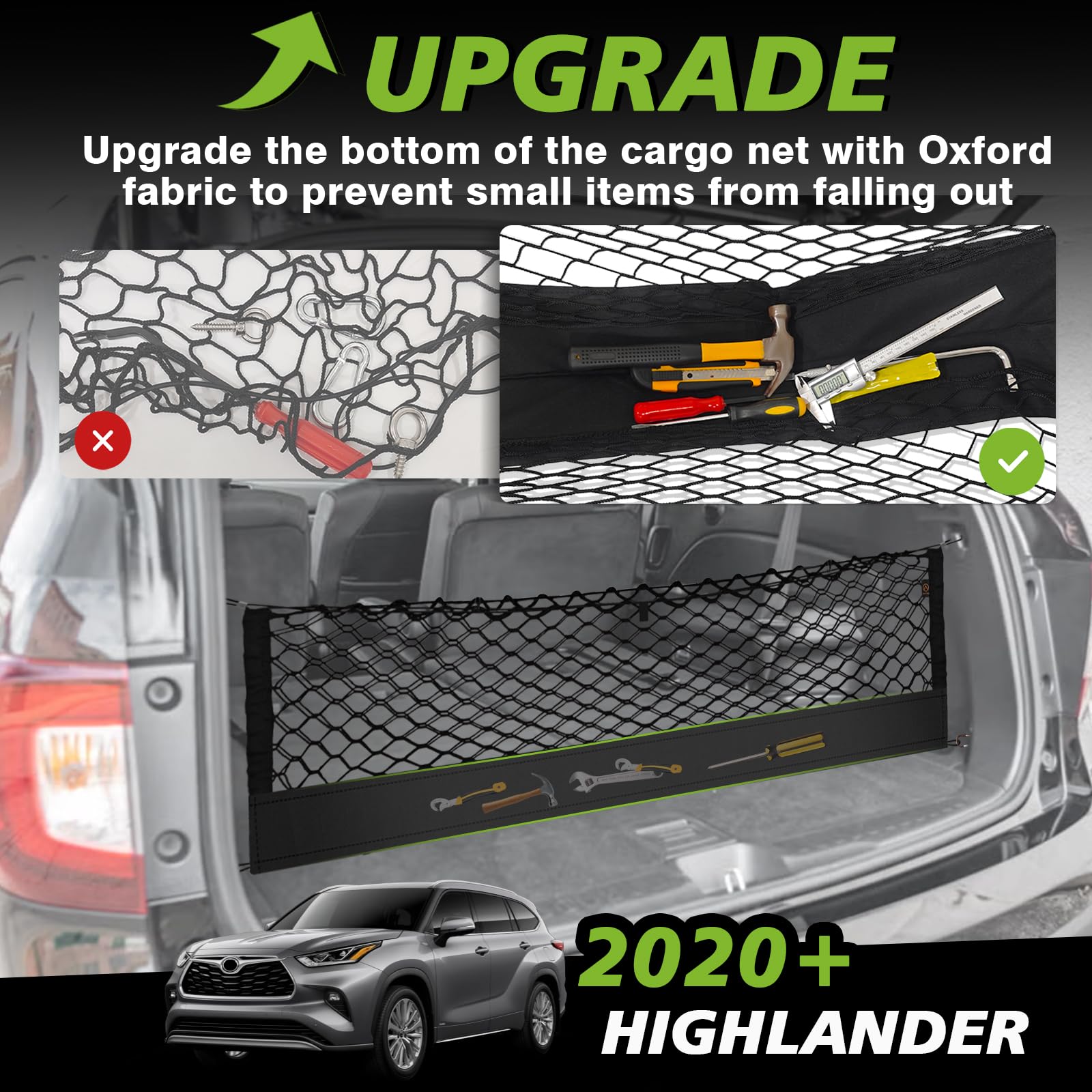 Muslogy Envelope Style Trunk Cargo Net Compatible With 2014-2025 Toyota Highlander Accessories Custom Fit Trunk Organizer Upgrad