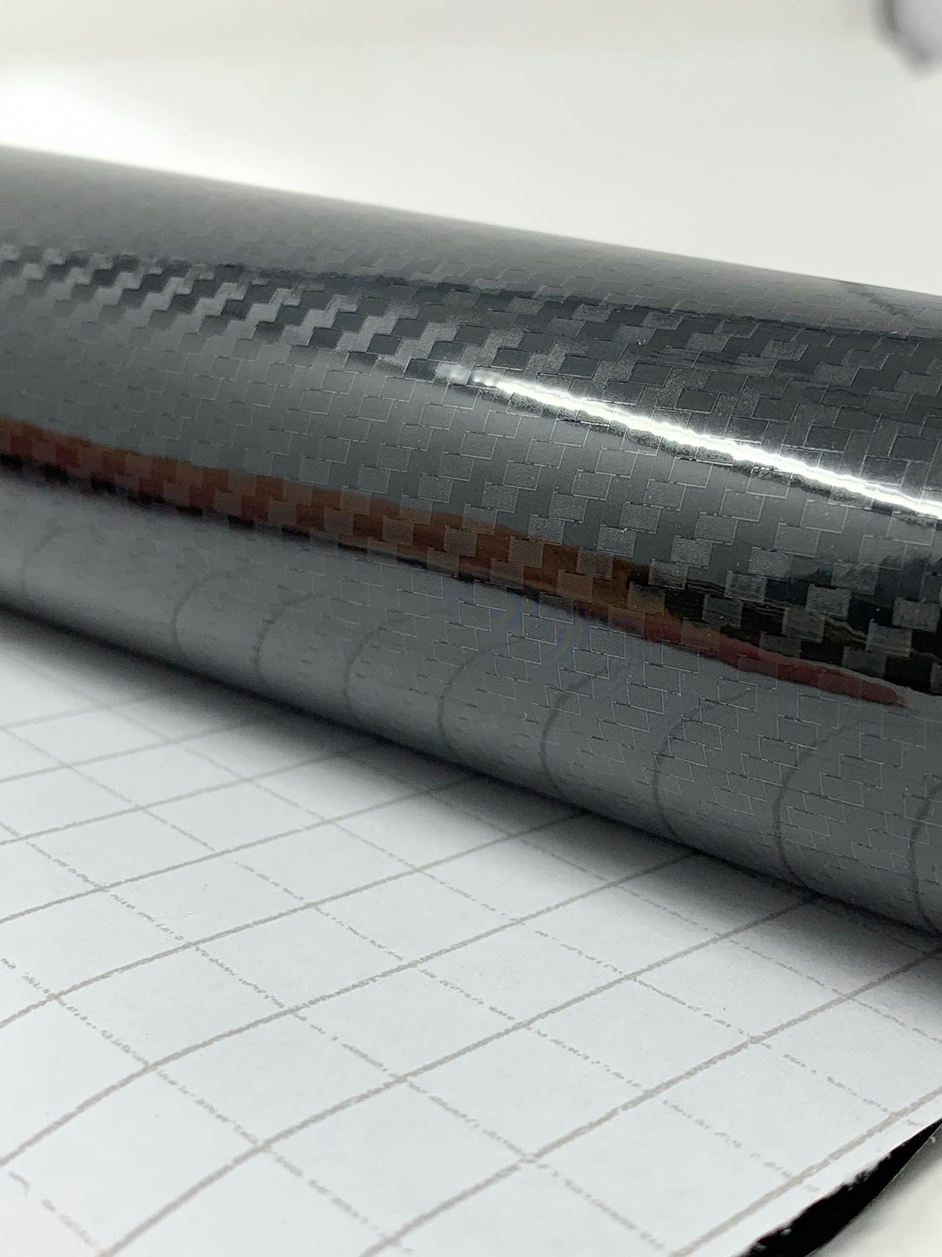 Rockrose Epoxy High Gloss Black Carbon Fiber Vinyl Wrap, Anti-Wrinkle, Air Release Automotive Bubble Wrap, Self Adhesive Car Vin