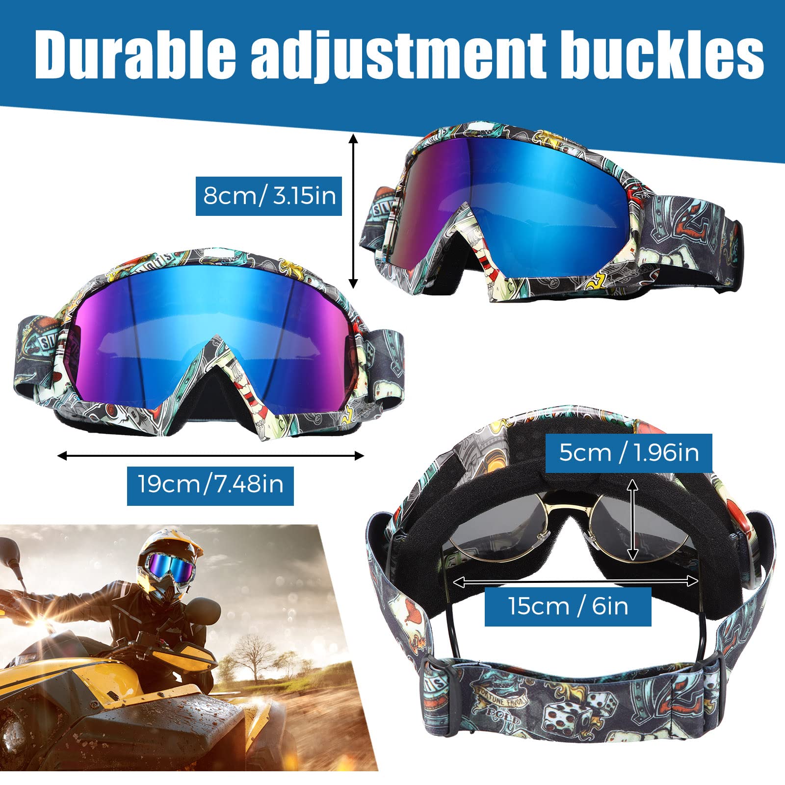 Fiada 2 Pcs Atv Goggles For Adults Dirt Bike Goggles Anti Fog Motorcycle Ski Motocross Glasses For Men Women Riding Racing (Classic)