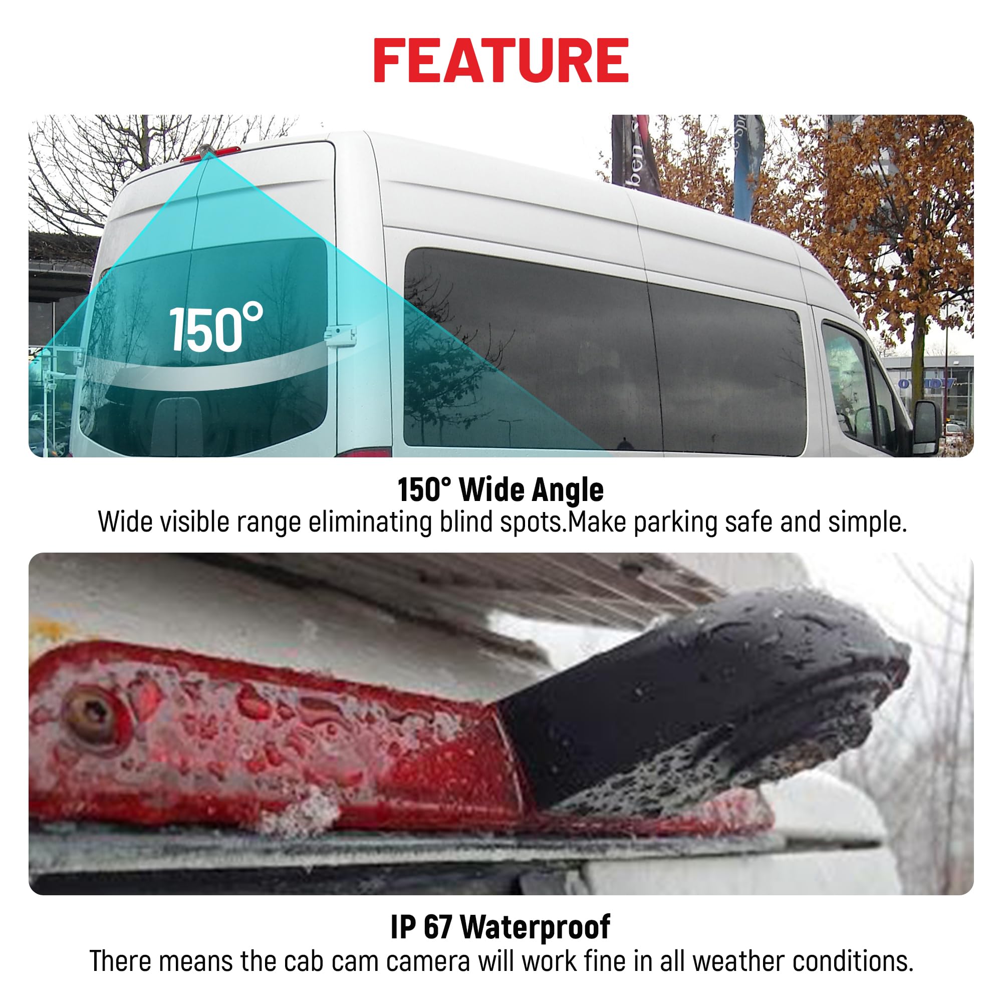 Red Wolf 3Rd Brake Light Backup Camera Roof Mount Fit For 2007-2018 Mercedes-Benz Sprinter Dodge Sprinter Vw Crafter Vans Transp