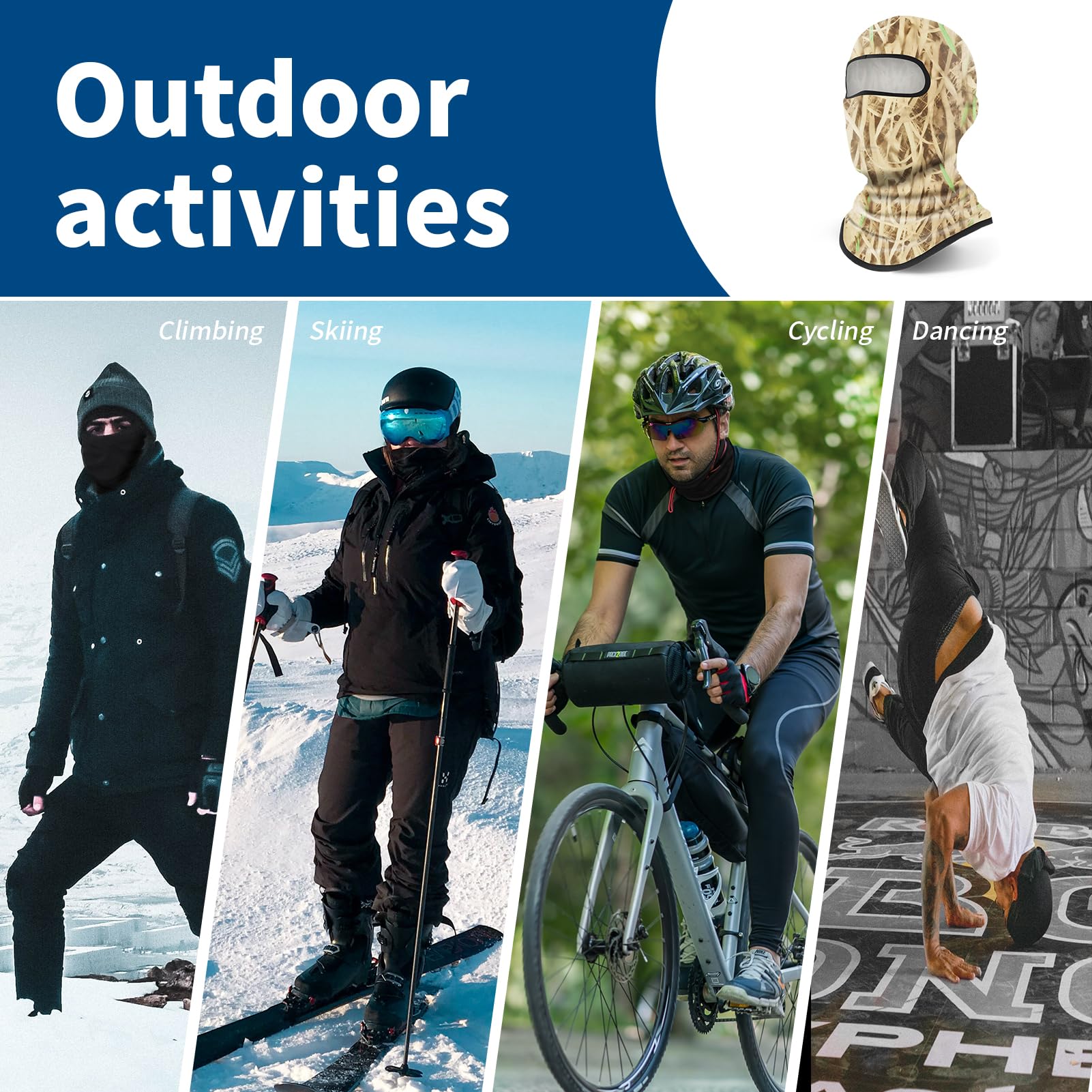 Yeslife Khaki Ski Mask, Balaclava Face Mask For Men And Women, Skiing, Snowboarding, Motorcycle, Uv Protection & Wind Protection