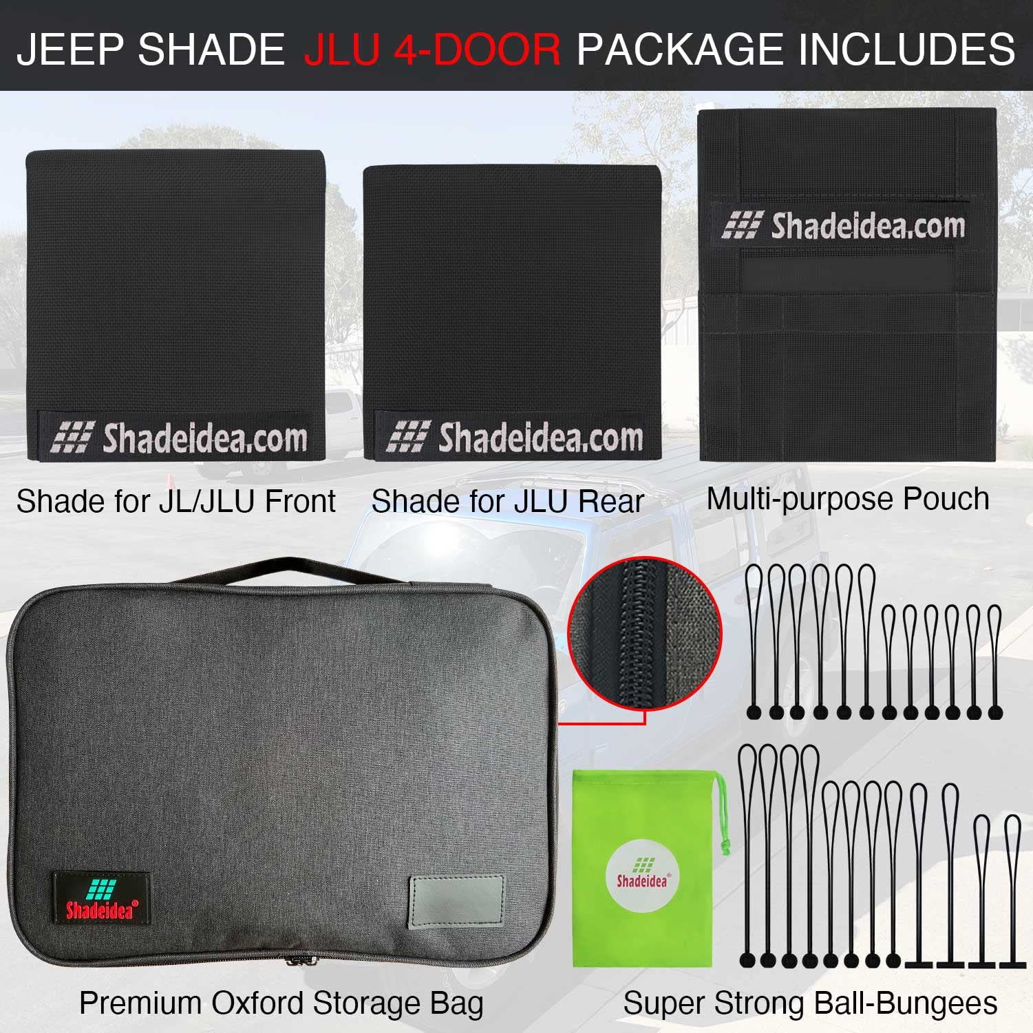 Shadeidea Sun Shade Top For Jeep Wrangler Sunshade Jl Unlimited 4 Door, Front And Rear 2 Piece - Mesh Screen Sunshade Jlu, 2018-