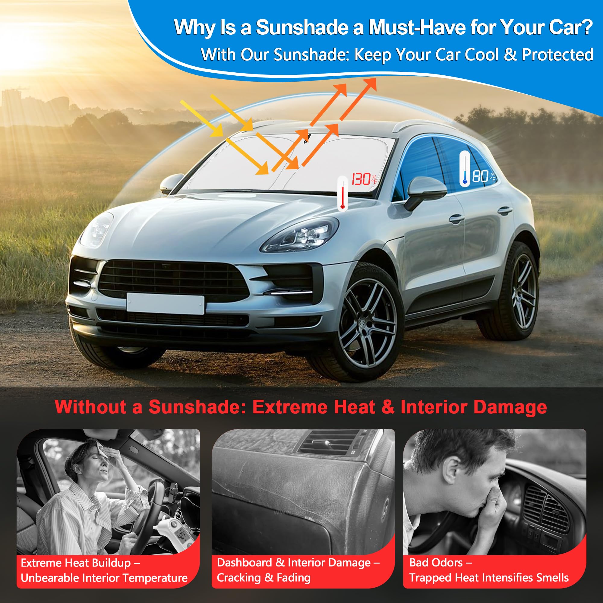 ULROLIT Windshield Sun Shade for Nissan Rogue 3rd Gen 2021 2022 2023 2024 (Not for Rogue Sport), Foldable Window Sunshade Sun Vi