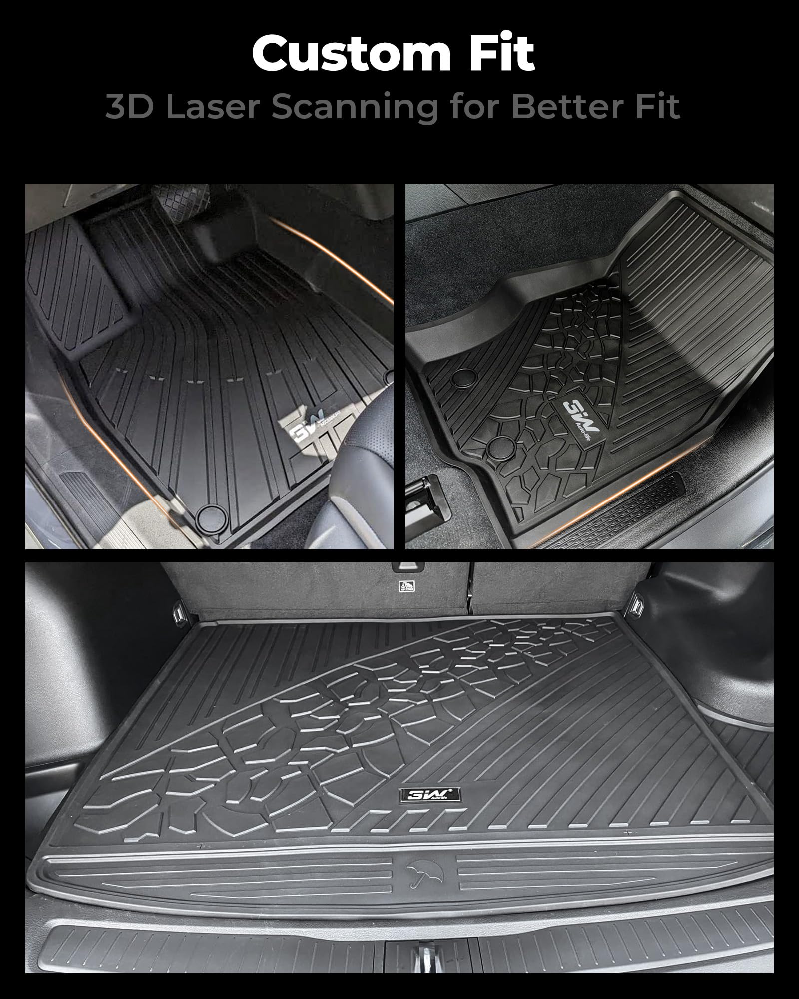 3W Floor Mats & Cargo Liner Fit For Volkswagen Id.4 2021-2024 2025, All Weather Id4 Accessories Custom Fit Floor Liner 1St, 2Nd