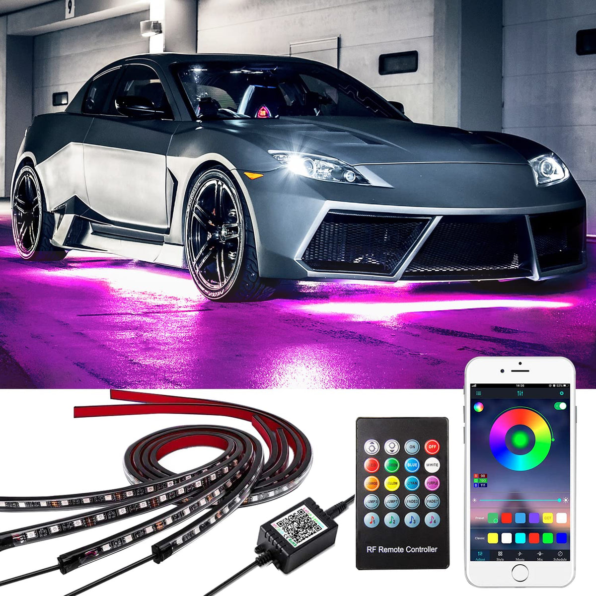 Yielinth Smart Exterior Car Lights,16 Million Colors Music Mode Neon Accent Ligh WBCARB09GLJ4KBN