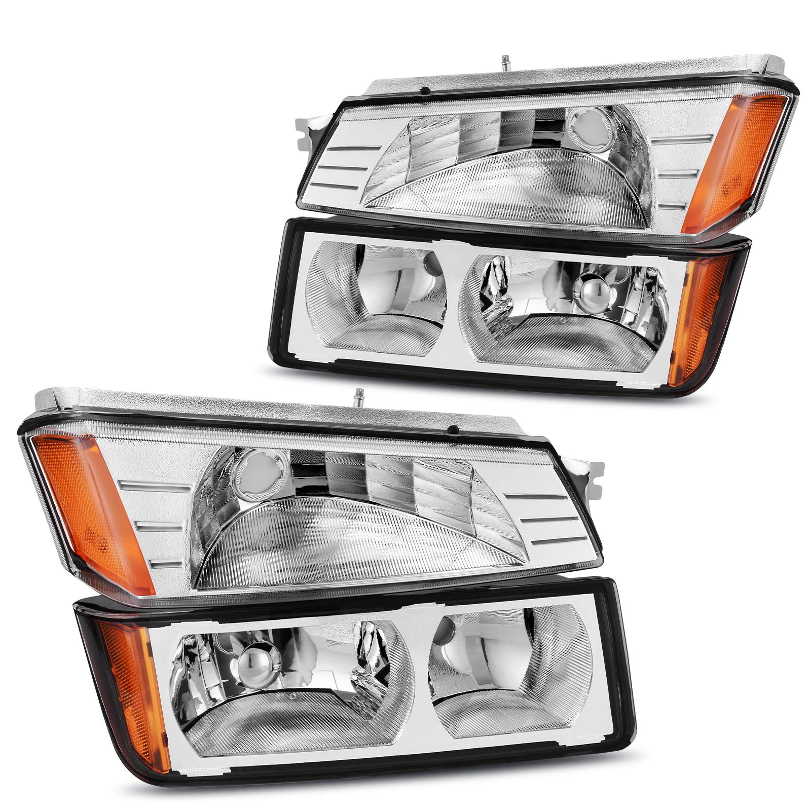 Dwvo Headlight Assembly Compatible With 2002 2003 2004 2005 2006 Chevy Avalanche With Body Cladding Chrome Housing Amber Refleto