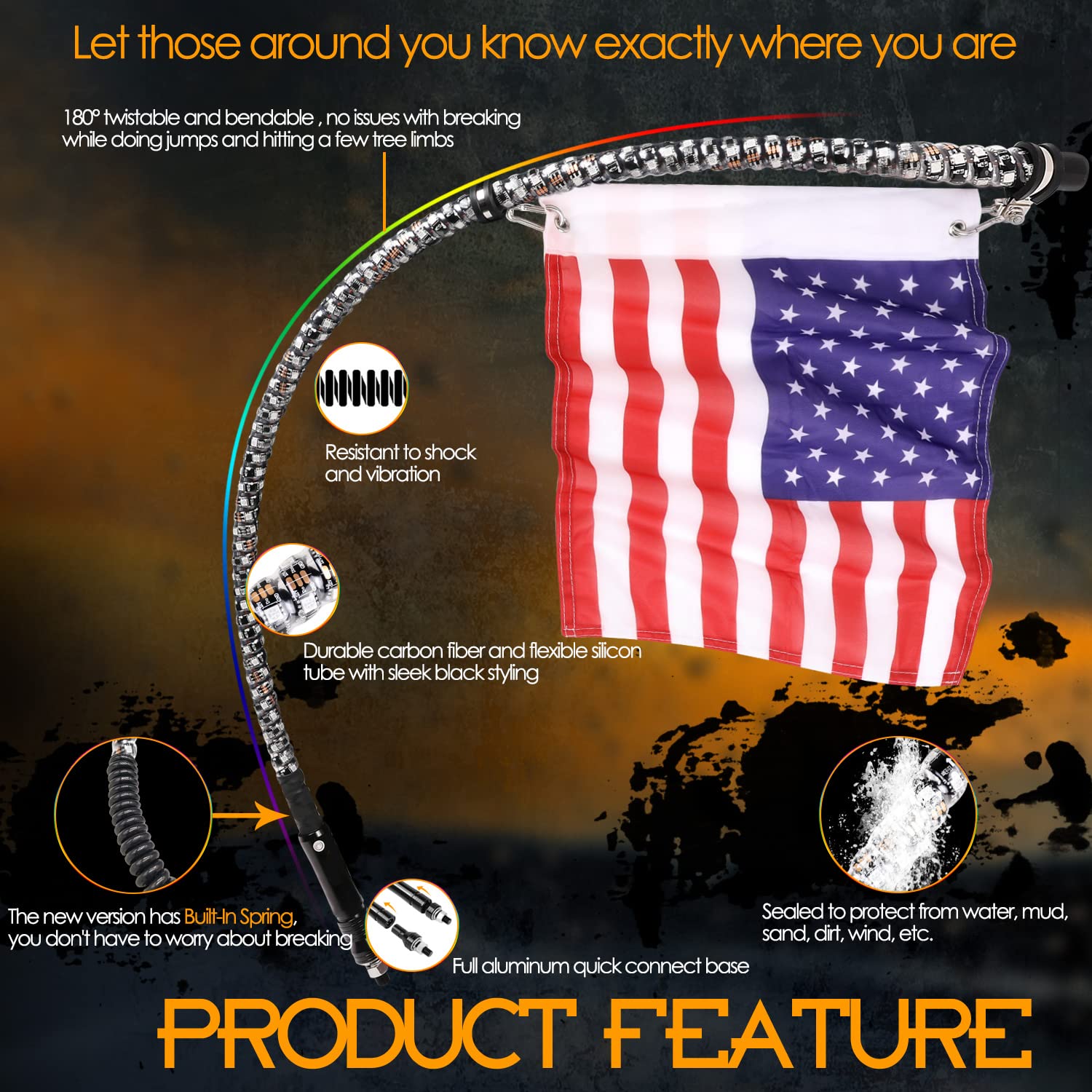 Nirider 2Pcs 5Ft Led Whip Lights With Flag Pole Remote Control Spiral Rgb Chase Light Offroad Warning Lighted Antenna Led Whips