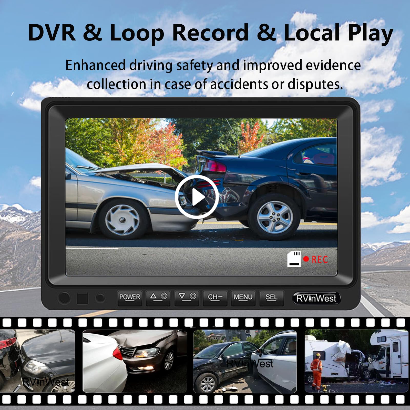 Rvinwest Backup Camera System With 9'' 1080P Monitor Wired For Rv Car Truck Trailer Camper, 4 Split Screen Quad View Hd Dvr Reco