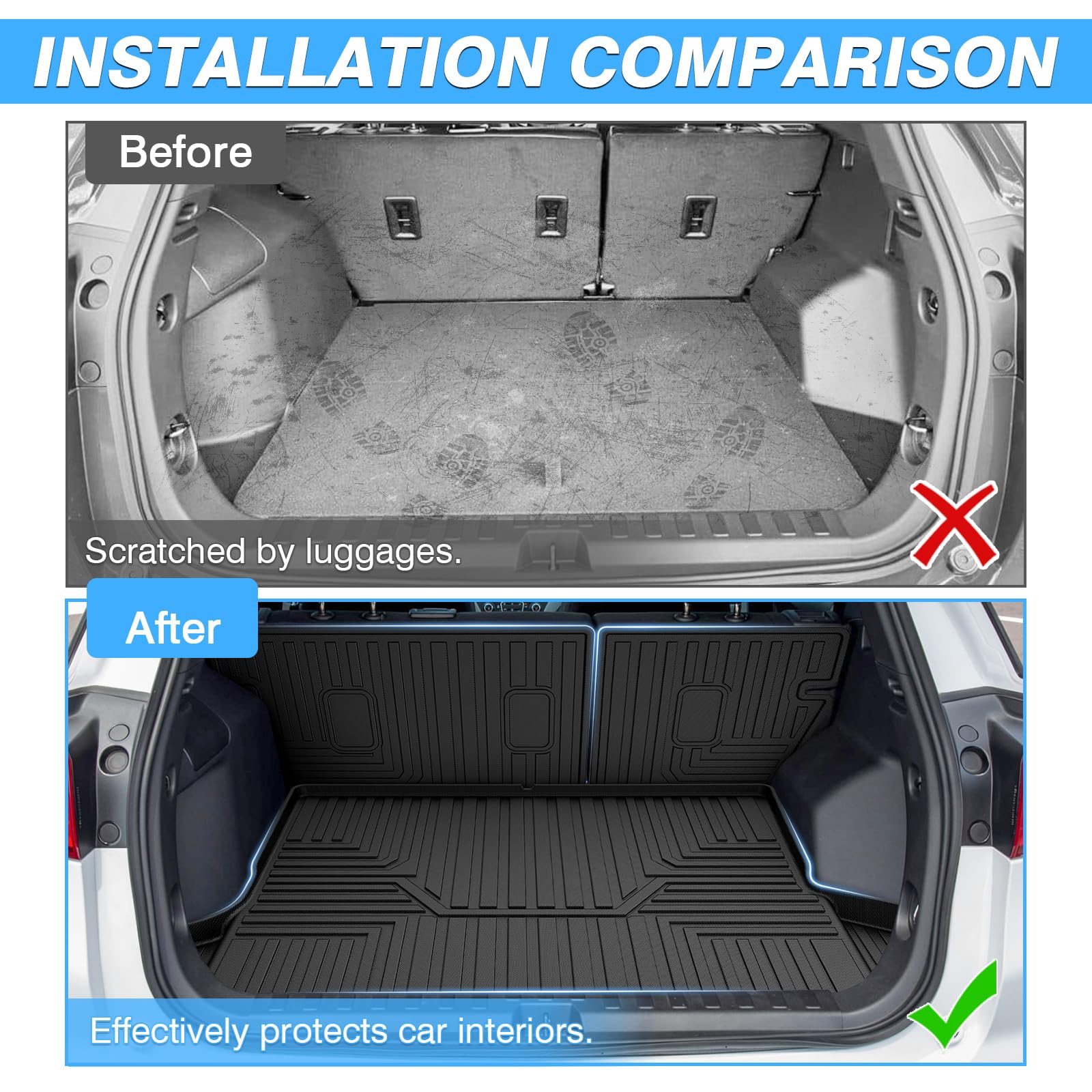 Powerty Cargo Liner & Backrest Mat For 2018-2024 Chevrolet/Chevy Equinox Accessories Rear Trunk Mat Seat Back Cover Tpe All Weat