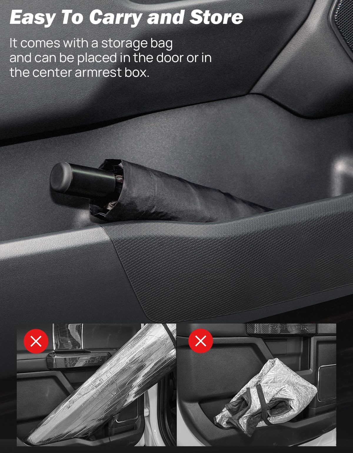 Joytutus Windshield Sun Shade Umbrella, Fit For Ford 2015-2024 F150 F250 F350, With 360 Rotation Bendable Shaft, Titanium Silver