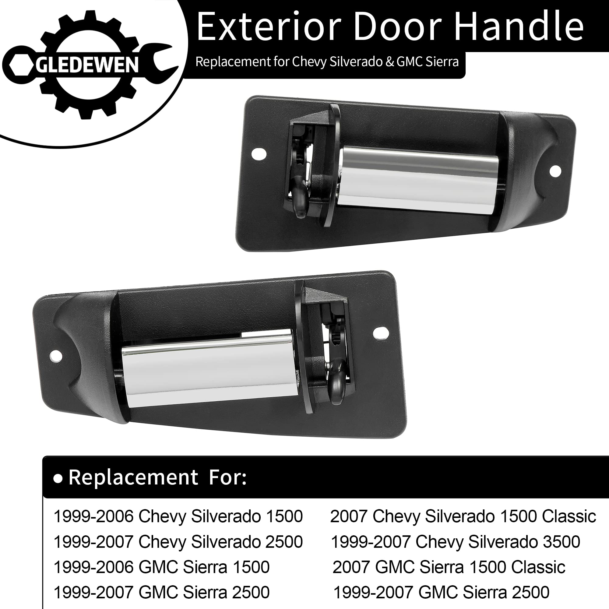 Exterior Door Handles, Chrome Metal Lever, Compatible With 1999-2007 Chevy Silverado, Gmc Sierra 1500 2500 3500, Extended Cab Re