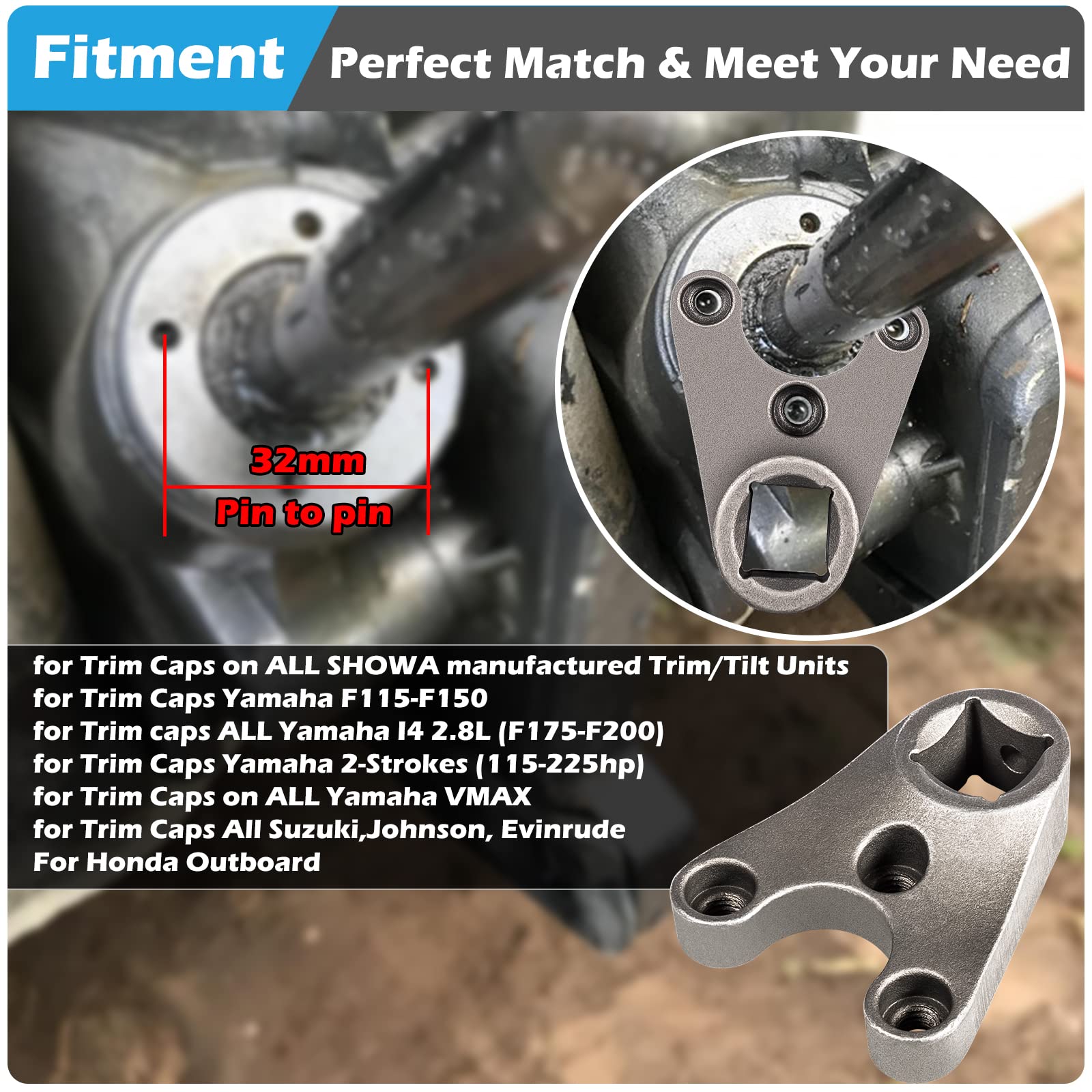 Trim/Tilt Pin Wrench MT0006-32mm x 4/4.5mm Remove Trim/Tilt Caps on Hydraulic Cylinders Compatible for Yamaha Suzuki Johnson Evi