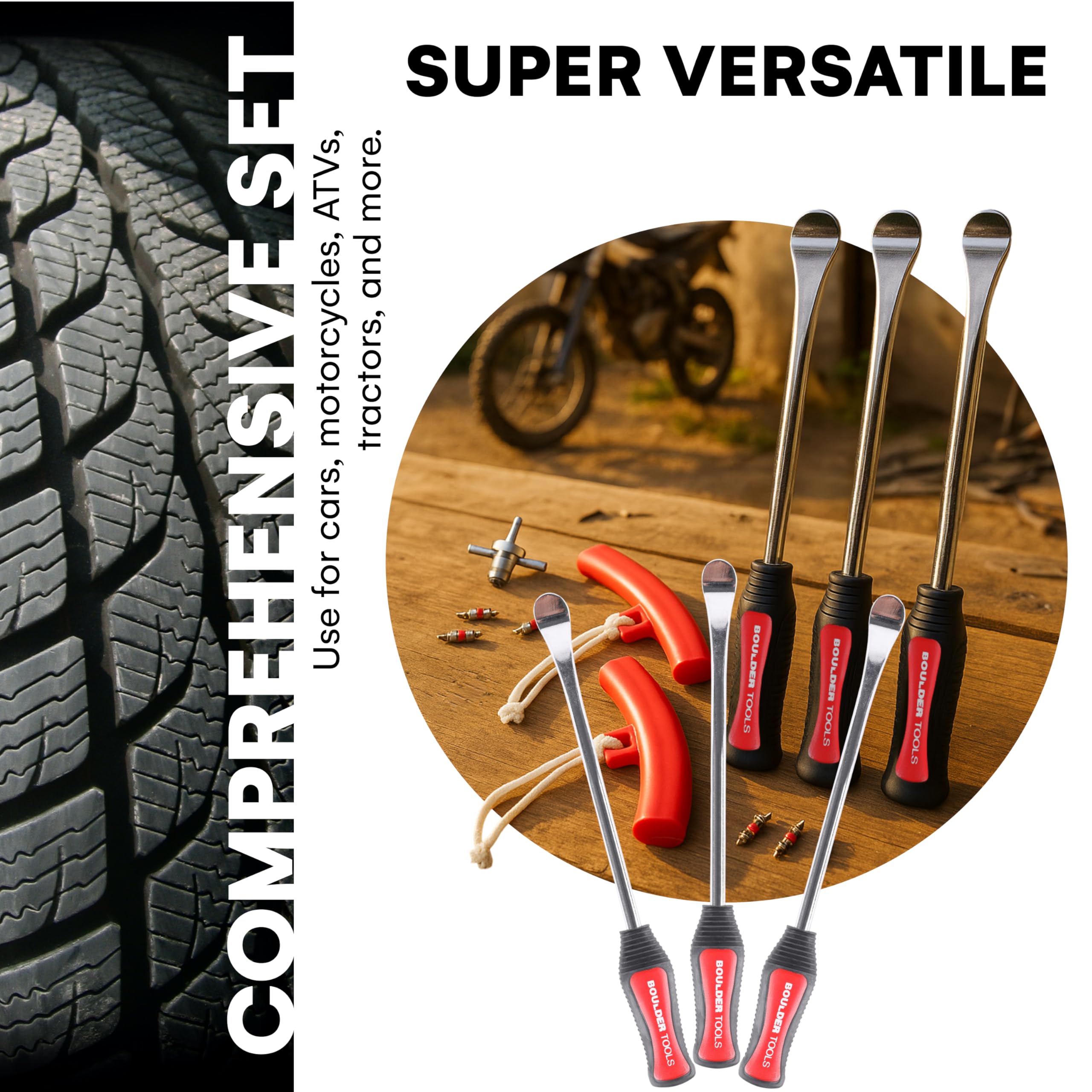 Boulder Tools Tire Spoons - Tire Changing Tool - Motorcycle Tire Spoons - Durable, Easy-To-Use For Safe & Quick Tire Repair - Di