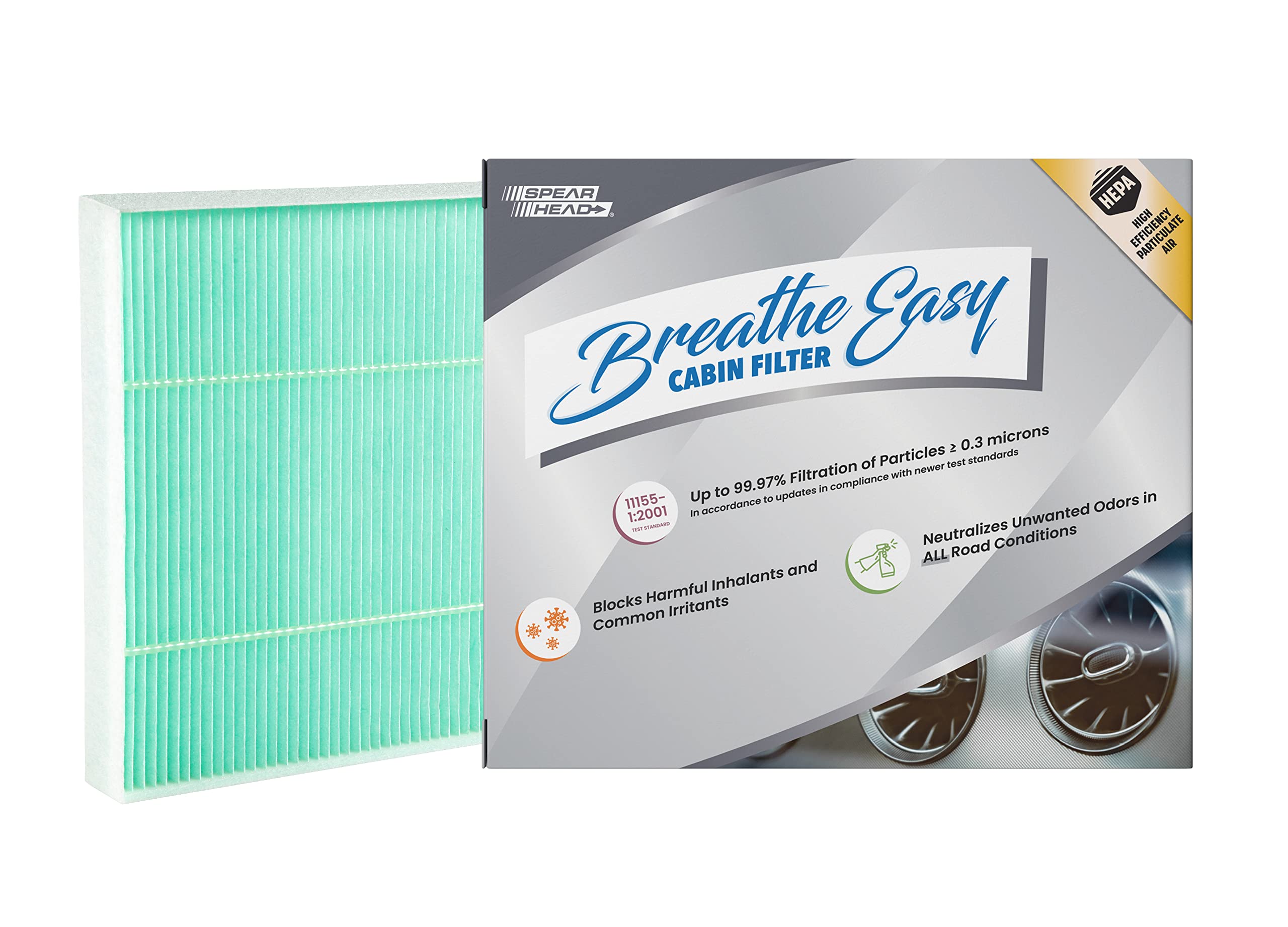 Spearhead Hepa Breathe Easy Cabin Filter, Up To 99.97% Filtration Of 0.3 Micron Particles W/No Airflow Reduction (Be-160H)