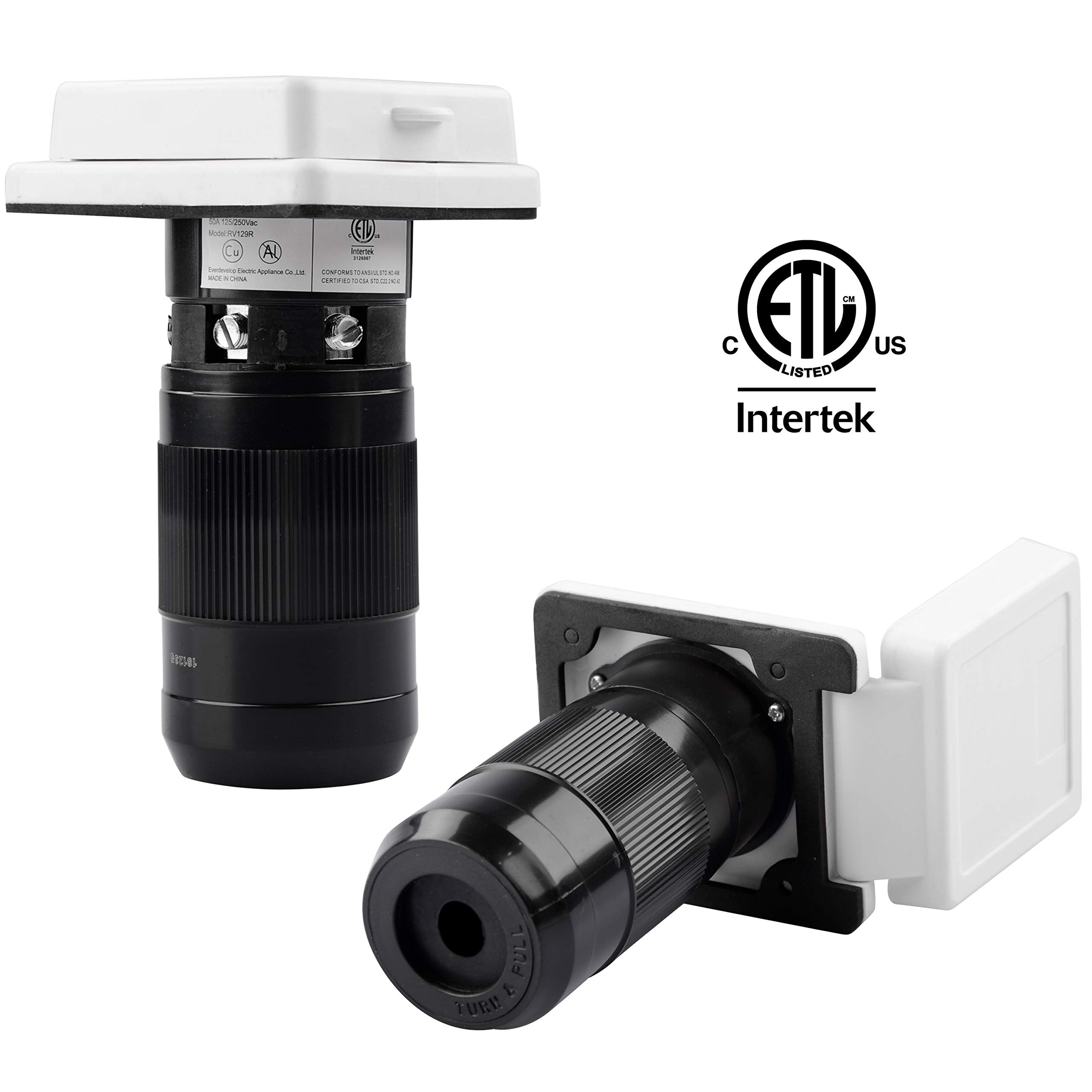 Rvguard 50 Amp 125/250V Marine Power Inlet Male Inlet Power Socket For Trailer, Boat, Rv Power Inlet, White