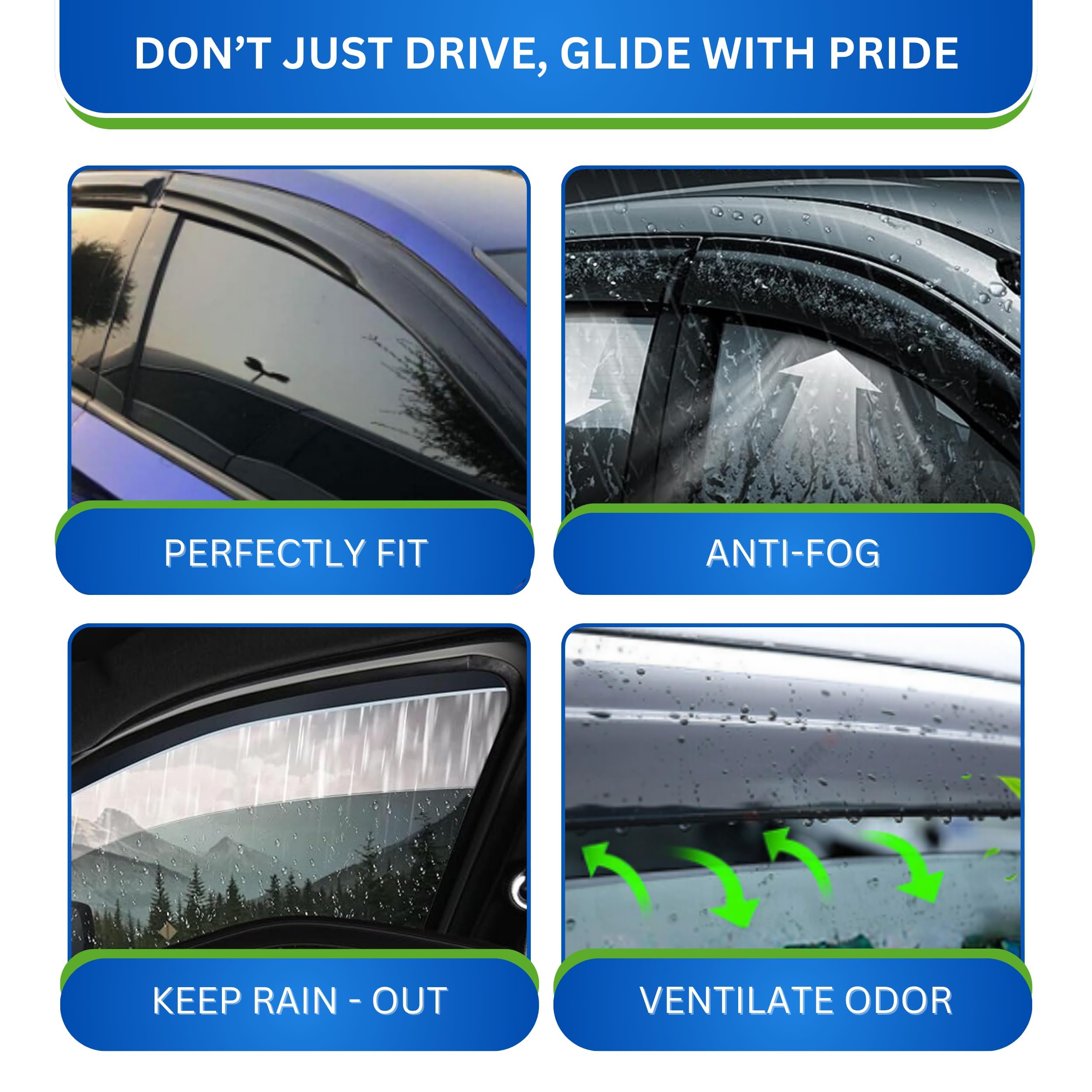 Kpy Window Visor Rain Guard For 2008-2014 Mercedes-Benz C-Class Sedan, Tape-On Window Deflectors Vent Visor Shades For 08 09 10