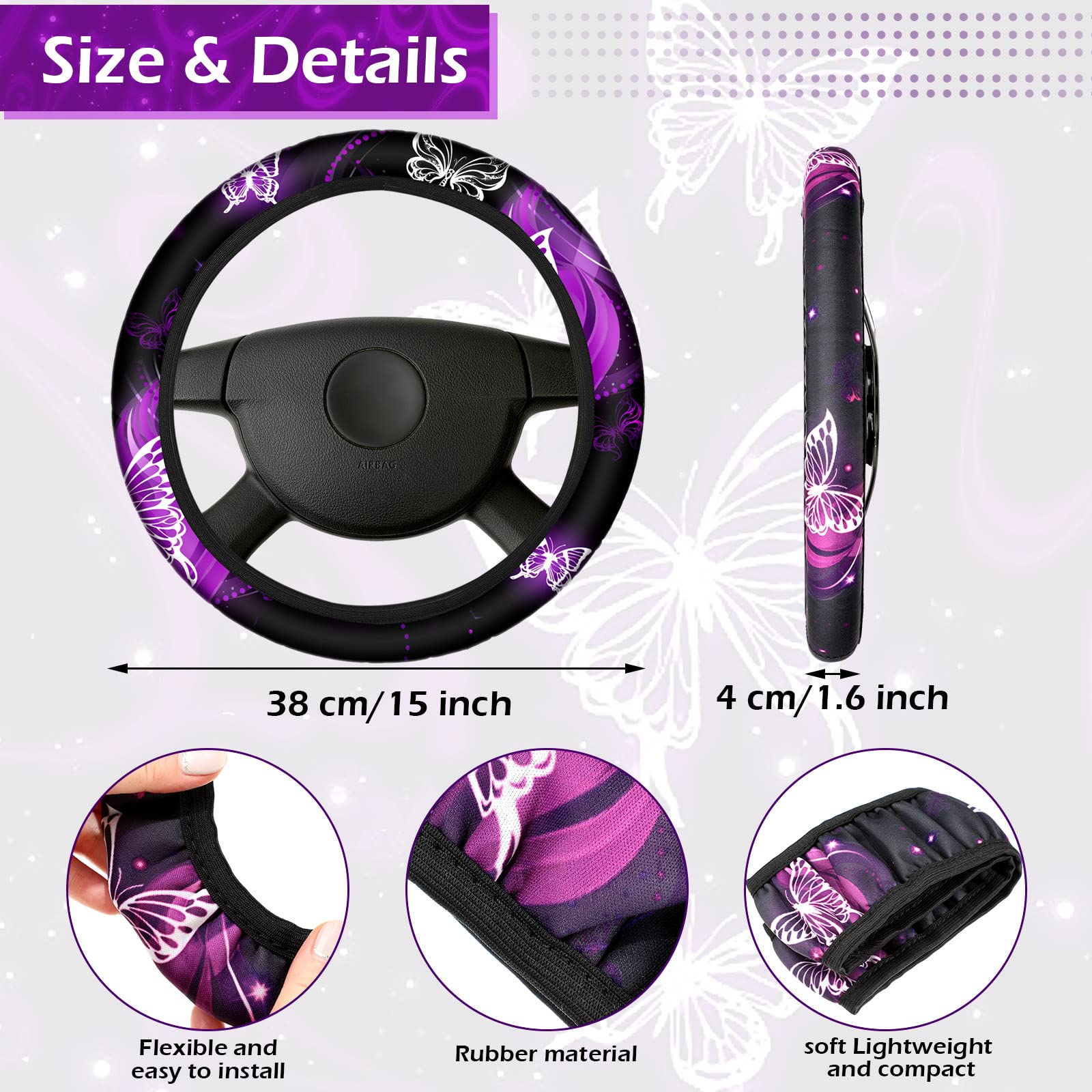 Frienda 10 Pcs Car Seat Covers For Women Butterfly Car Accessories Car Interior Seat Covers With Steering Wheel Cover, Wrist Str