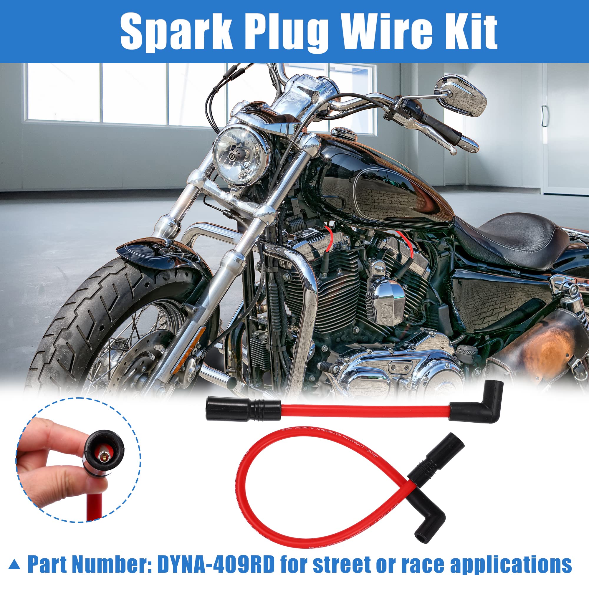 Motoforti 2 Pcs 10.4Mm 10Mm Spark Plug Wire Kit For Harley Davidson Big Twin Fxd Dyna 2000-2017 For Harley-Davidson Softail 1999-2017 Spark Plug Wires Motorcycle Dyna-409Rd Red Silicone