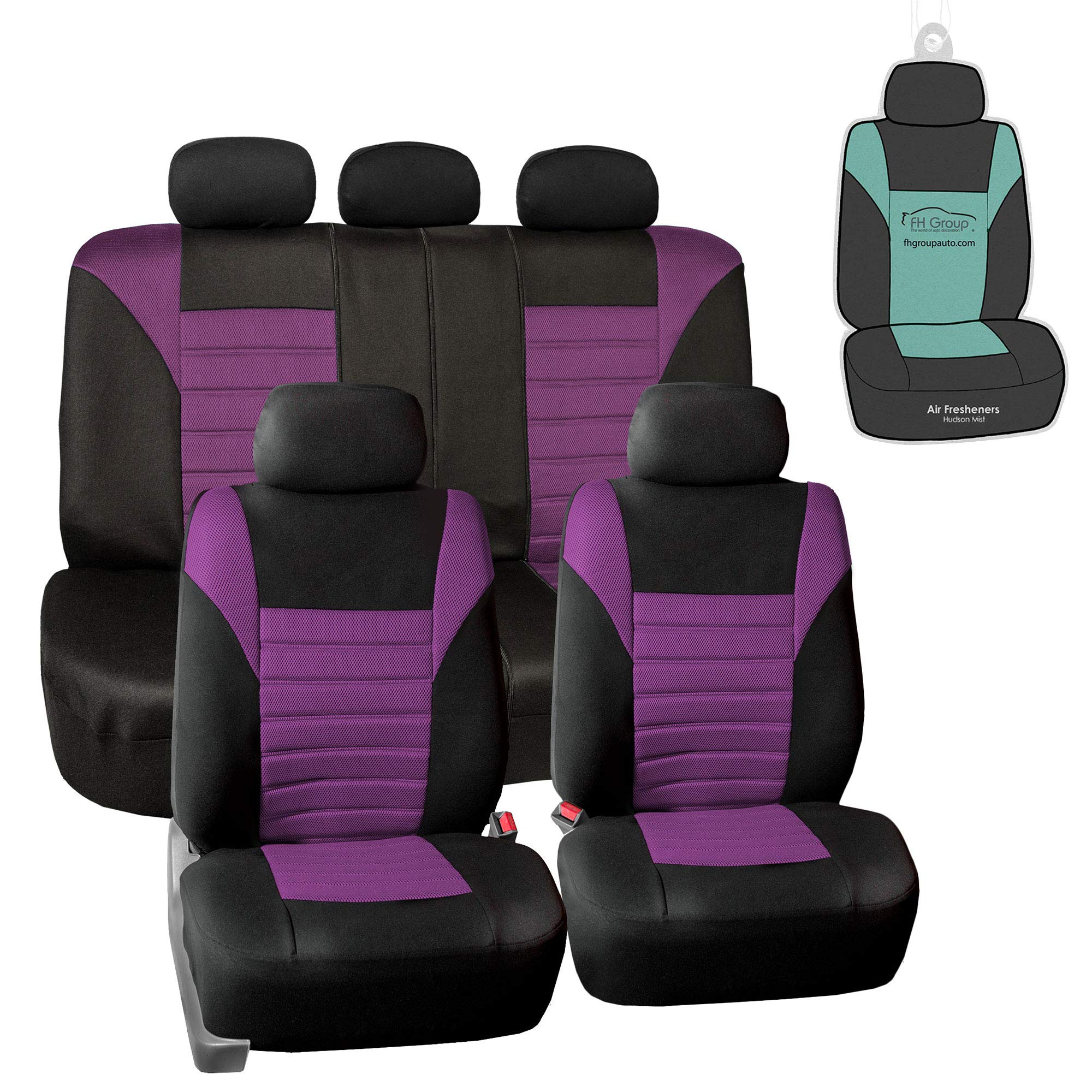 Fh Group Automotive Car Seat Covers Full Set Premium 3D Air Mesh Purple And Black Seat Covers, Airbag Compatible And Split Bench