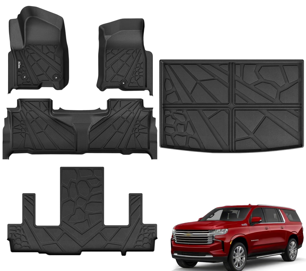 Karpal Floor Mat & Cargo Mat Fit For 2021-2024 Chevrolet Suburban/Gmc Yukon Xl 7 Seats, Tpe Rubber Floor Liners Chevy Suburban A