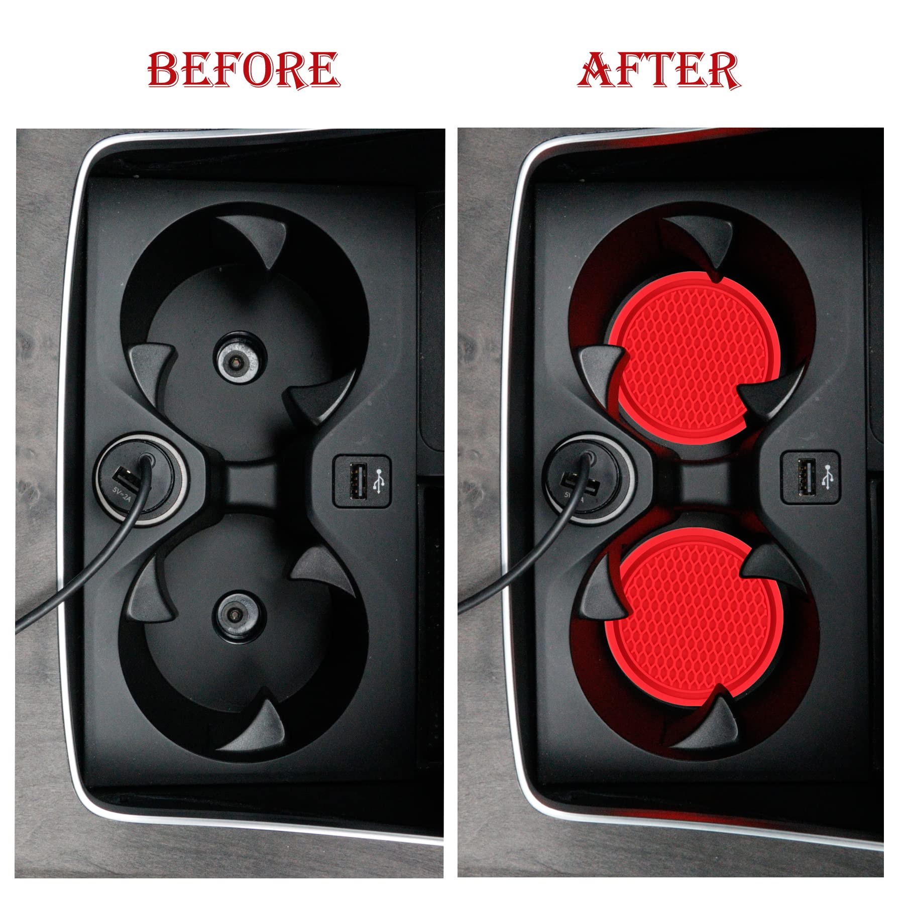 Singaro Car Cup Coaster, 4Pcs Universal Non-Slip Cup Holders Embedded In Ornaments Coaster, Car Interior Accessories, Red