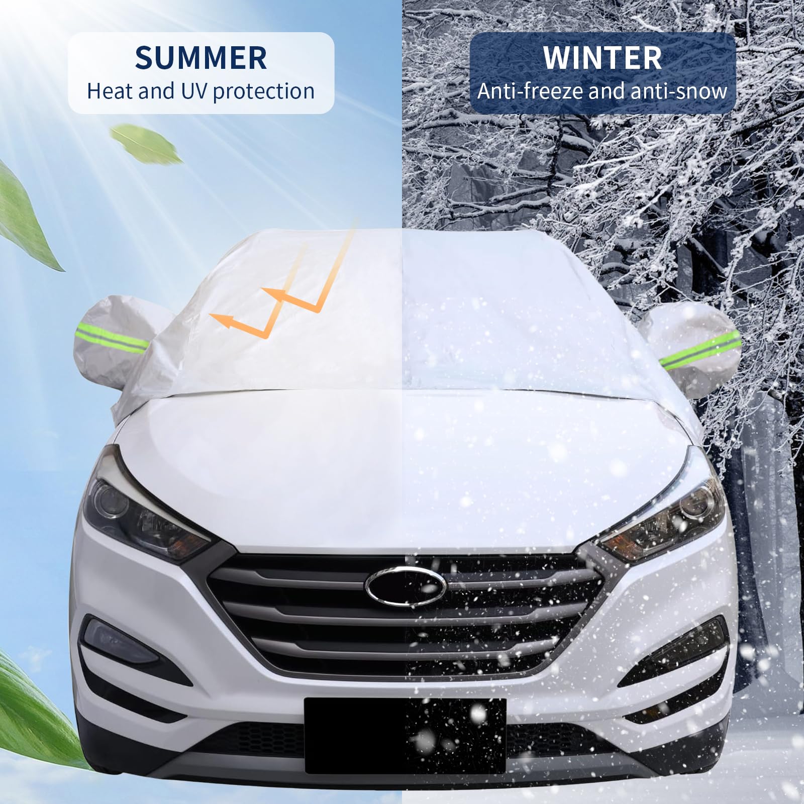 Hrozny SUV Half Car Windshield Cover - Waterproof Oxford, Reflective Straps, Universal Fit for Ice and Snow Protection