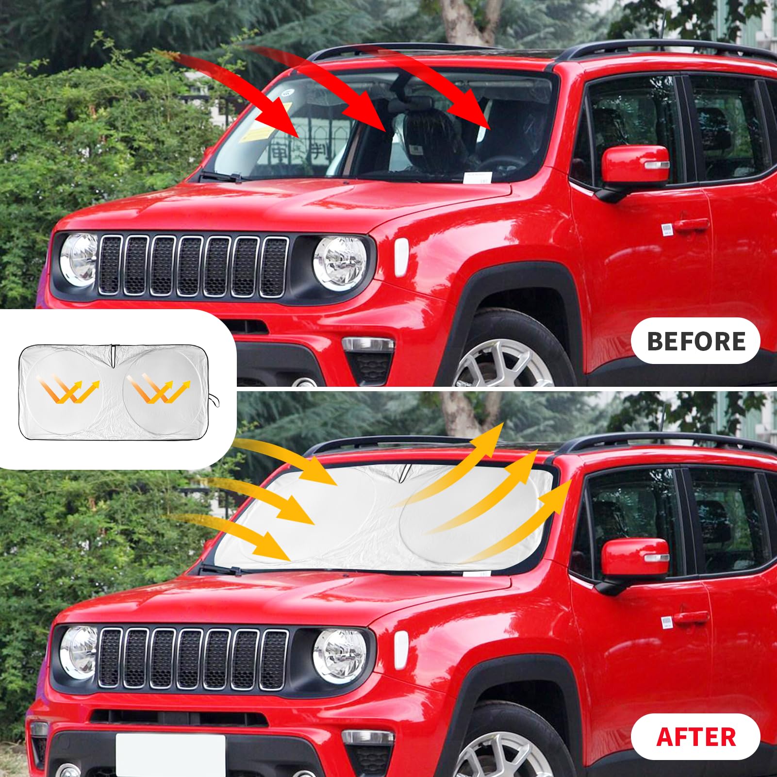 Insauto For Jeep Patriot Windshield Sun Shade For Jeep Renegade Suv 2015-2024 2025, Front Foldable Sunshade For 2017 Jeep Patrio