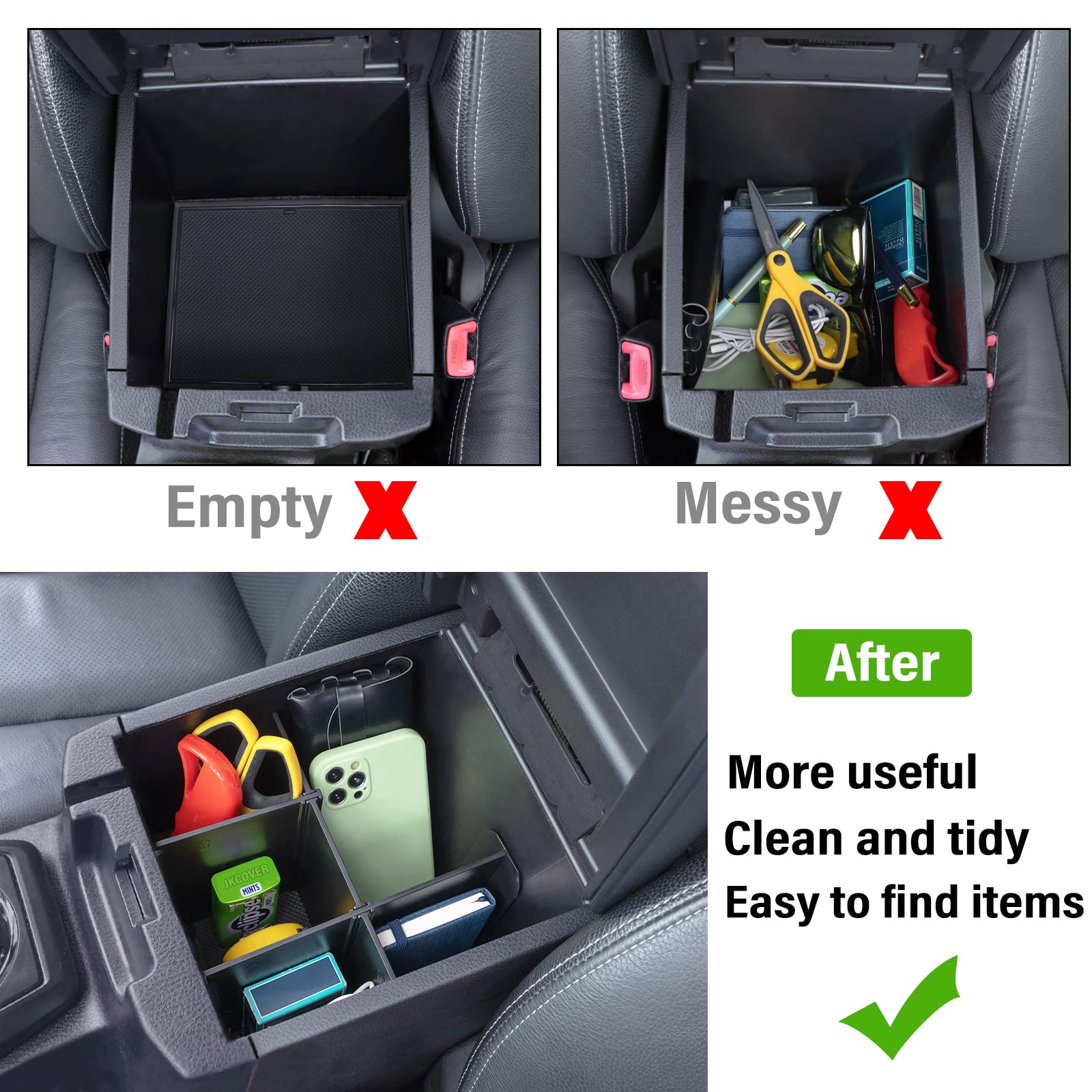 JKCOVER Center Console Dividers Organizer Compatible with Toyota Tacoma 2016-2021 2022 2023 Accessories,Insert Box ABS Secondary