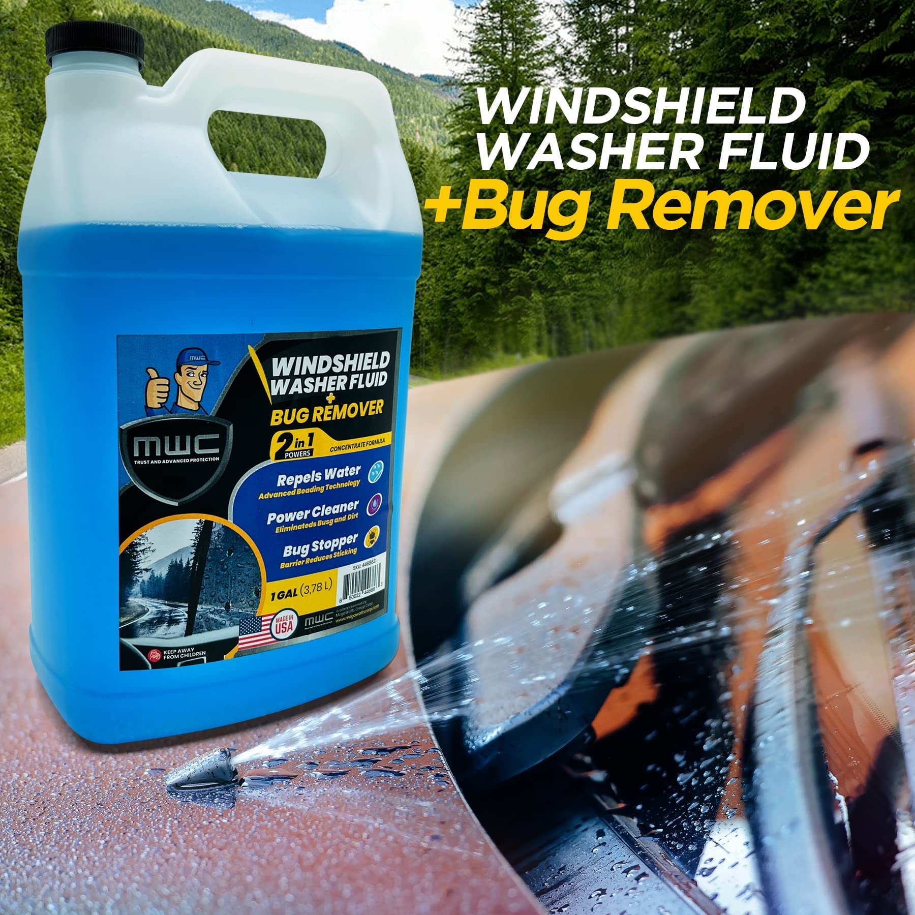 Mwc Windshield Washer Fluid, Ready To Use, Removes Dirt, Safe For The Environment, Removes Grime, Streak Free Glass Cleaner,+ 32
